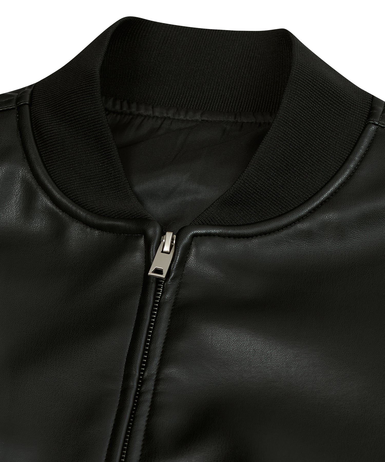 87-STAN026 [Vegan Leather] Curved Layer Bomber Leather Jacket Black