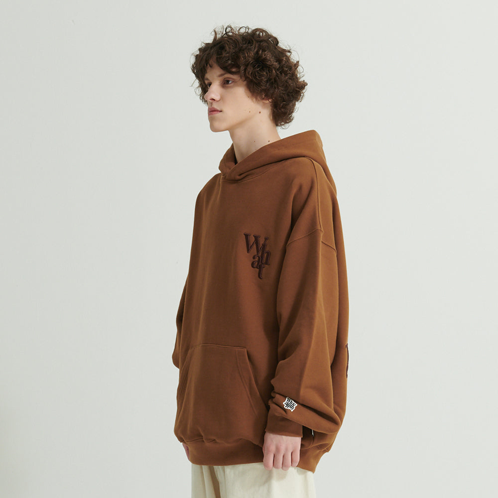WHATTHE 3D Logo Embroidered Hoodie (Heavy Sweat) Brown