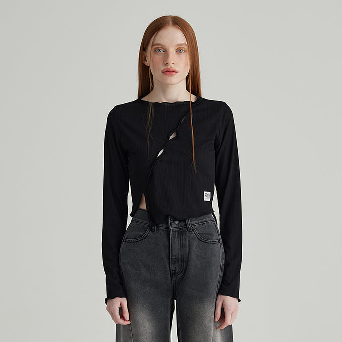 BLACK DIAGONAL LONG T-SHIRT