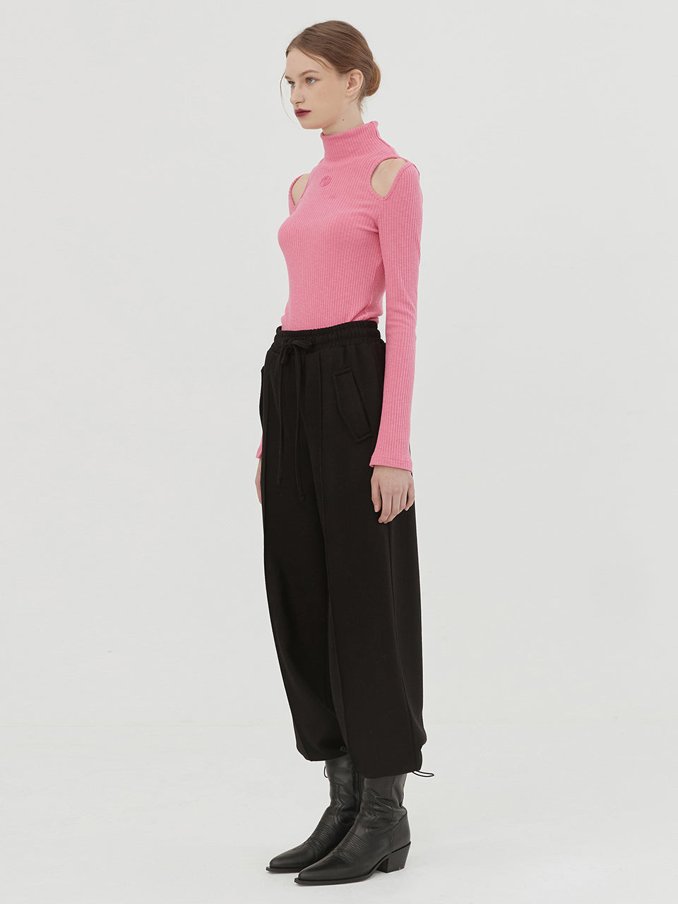 WOOL WIDE STRING PANT - BLACK