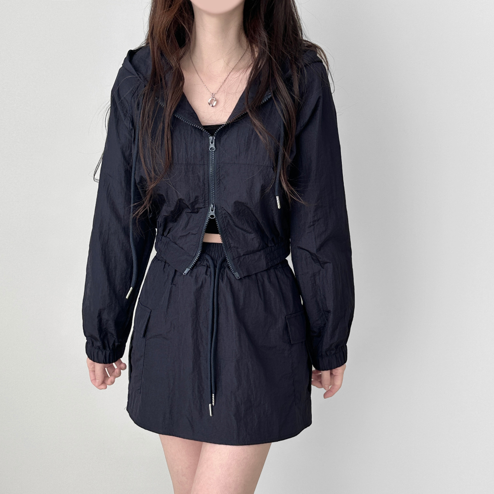 [SET] Hood windbreaker cargo mini skirt two piece