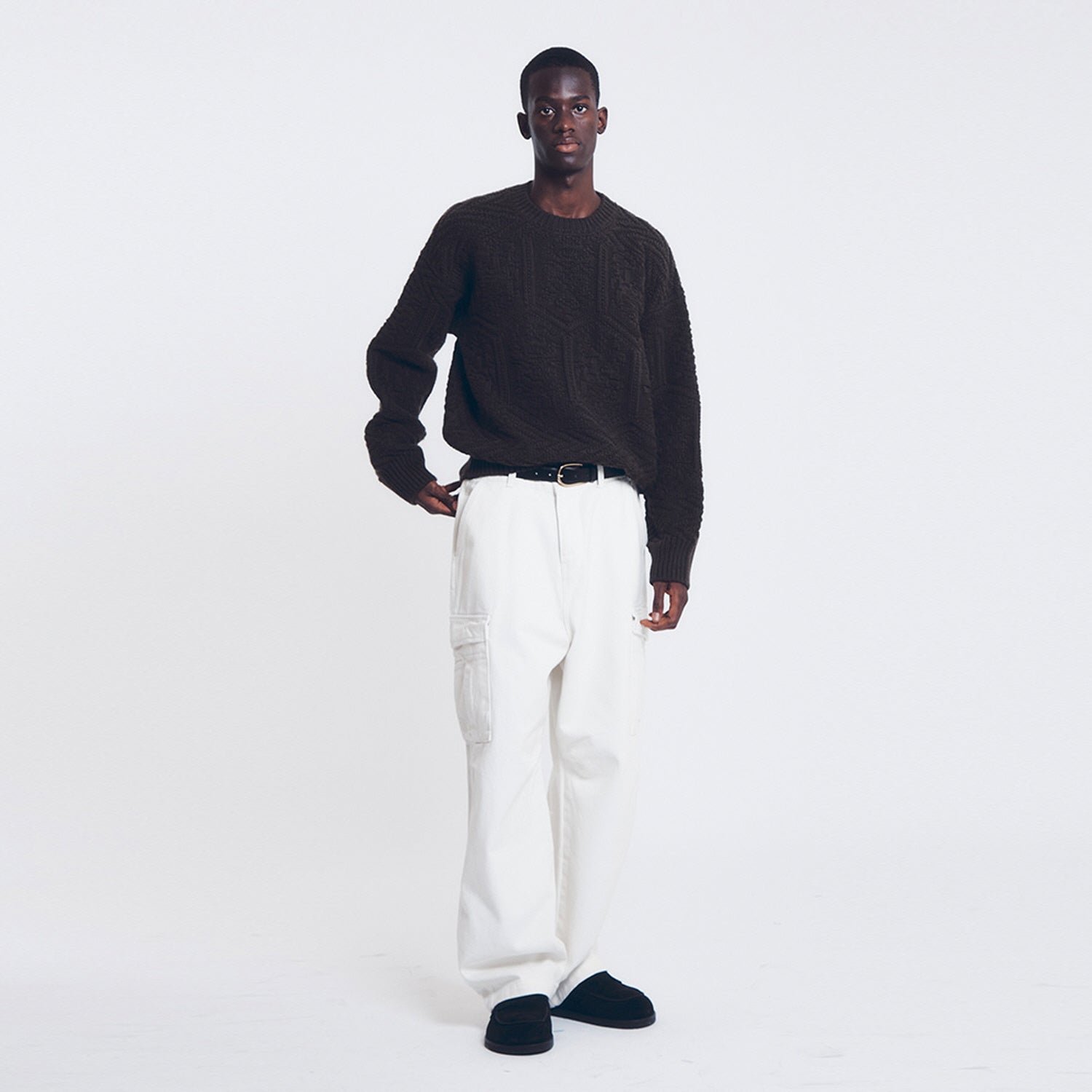 COTTON TWILL MILITARY WIDE CARGO PANTS (OFF WHITE)