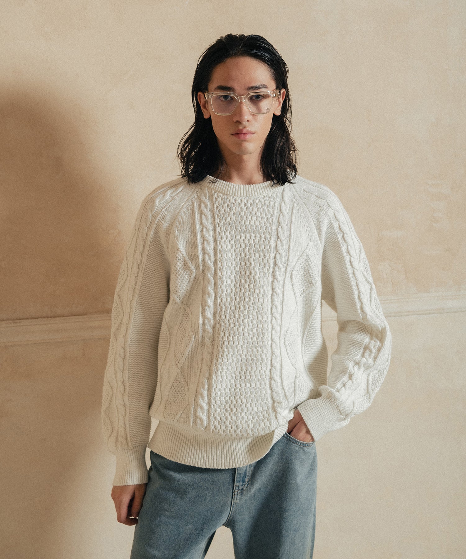 Fisherman knit sweater_ivory