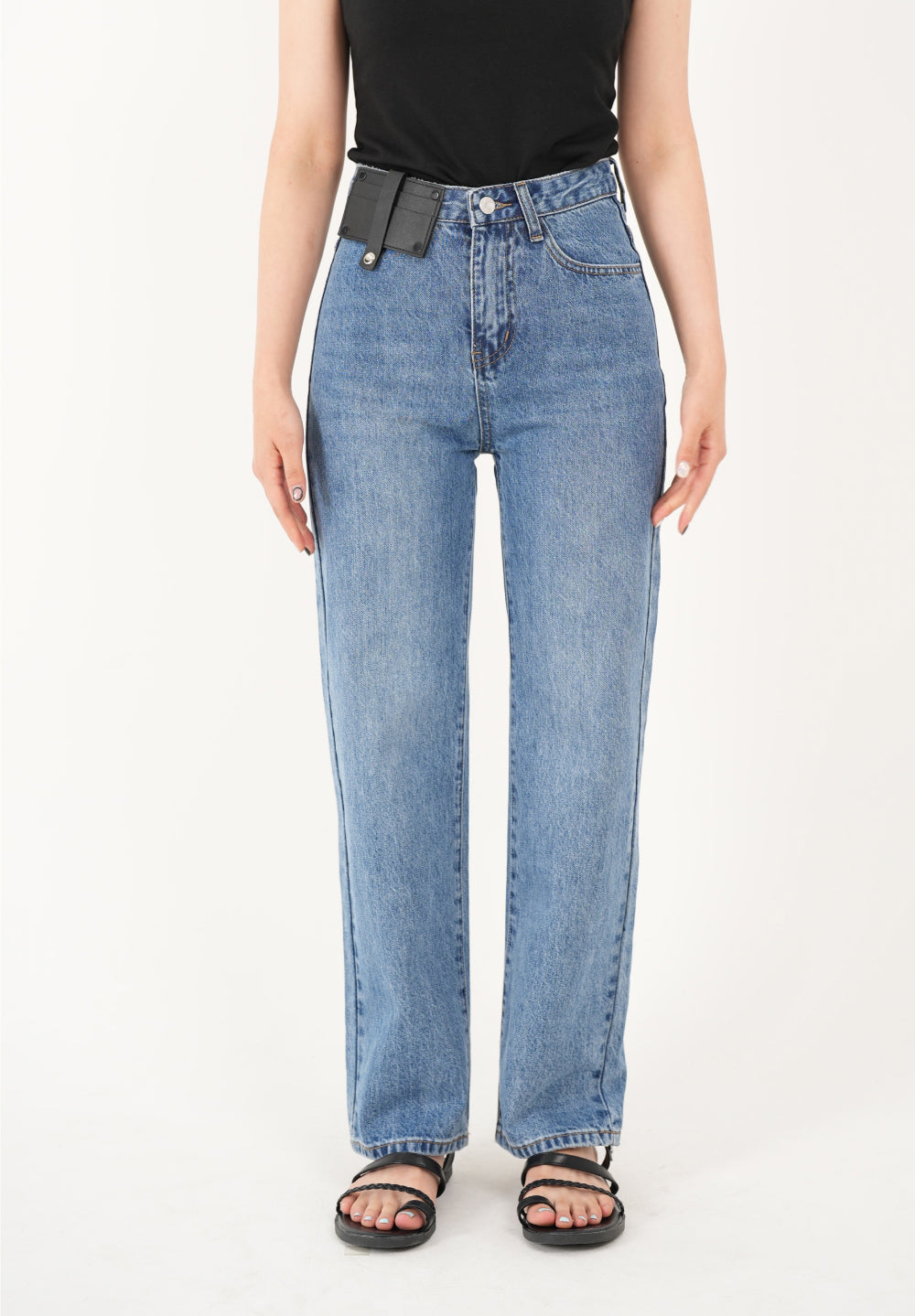 CARD POCKET MEDIUM BLUE STRAIGHT DENIM PANTS [16626]