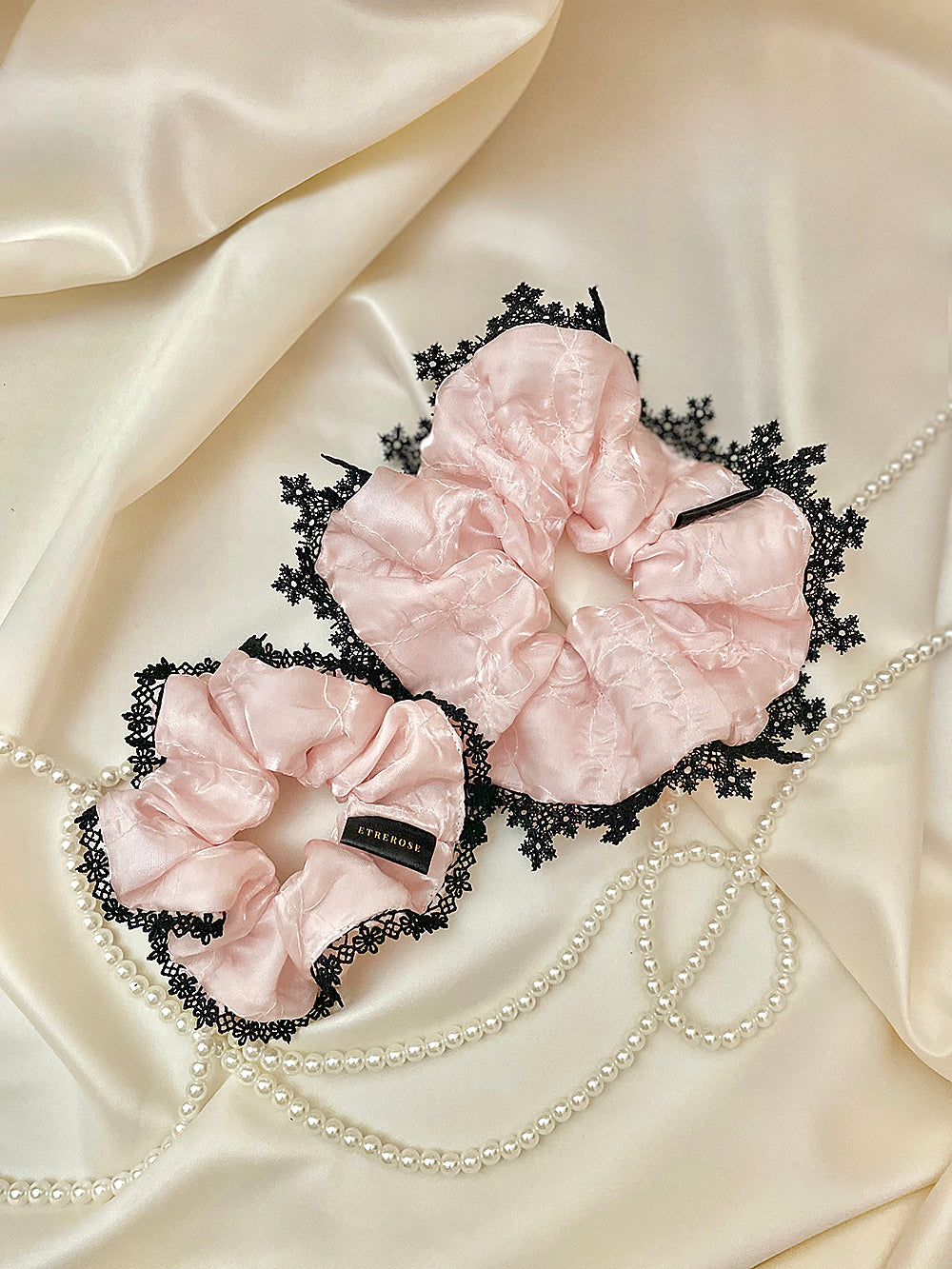 Glossy Organza Lace Satin Hair Scrunchie (S)