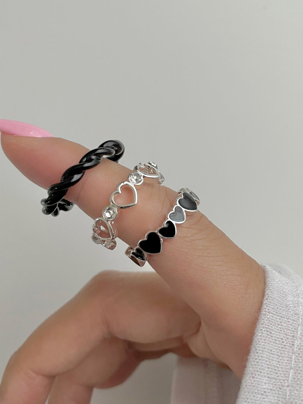 [3 set] Twisted Swan Heart Layered Ring Set / 2 color