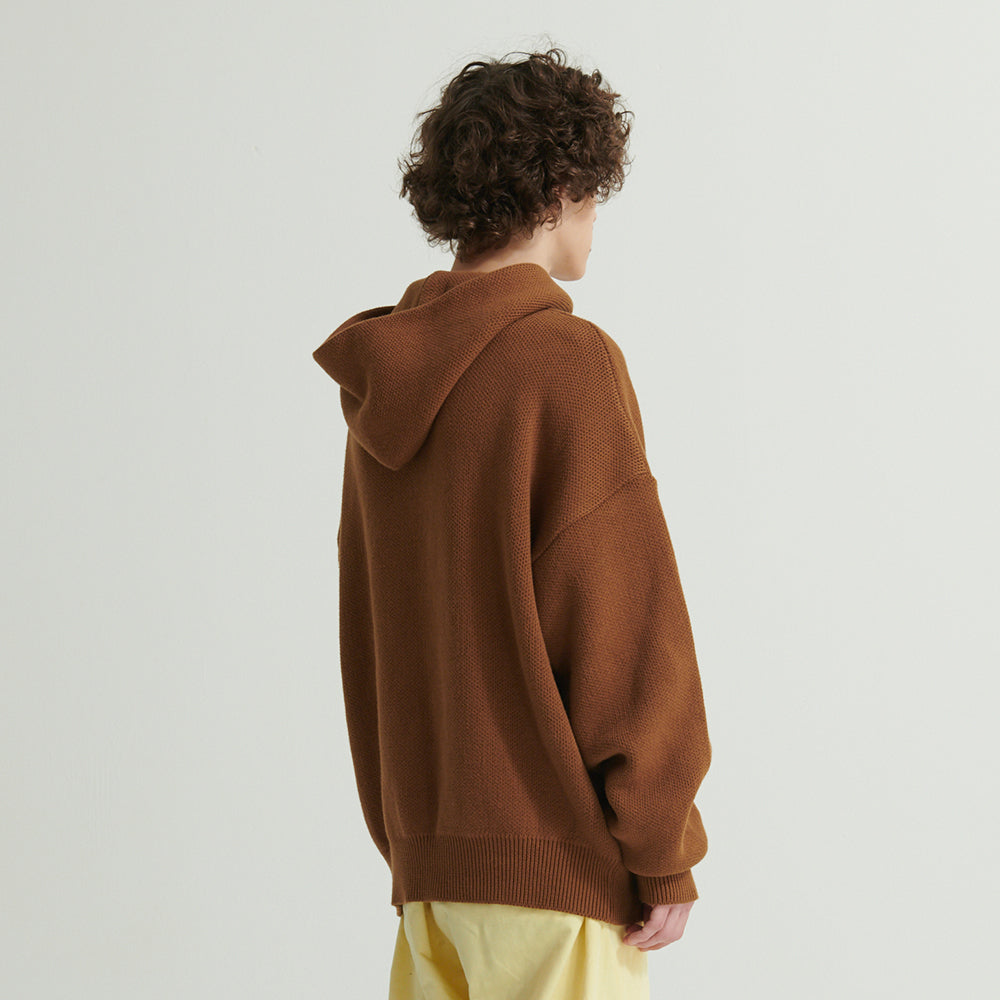 WHATTHE Big Logo Knit Hoodie Brown