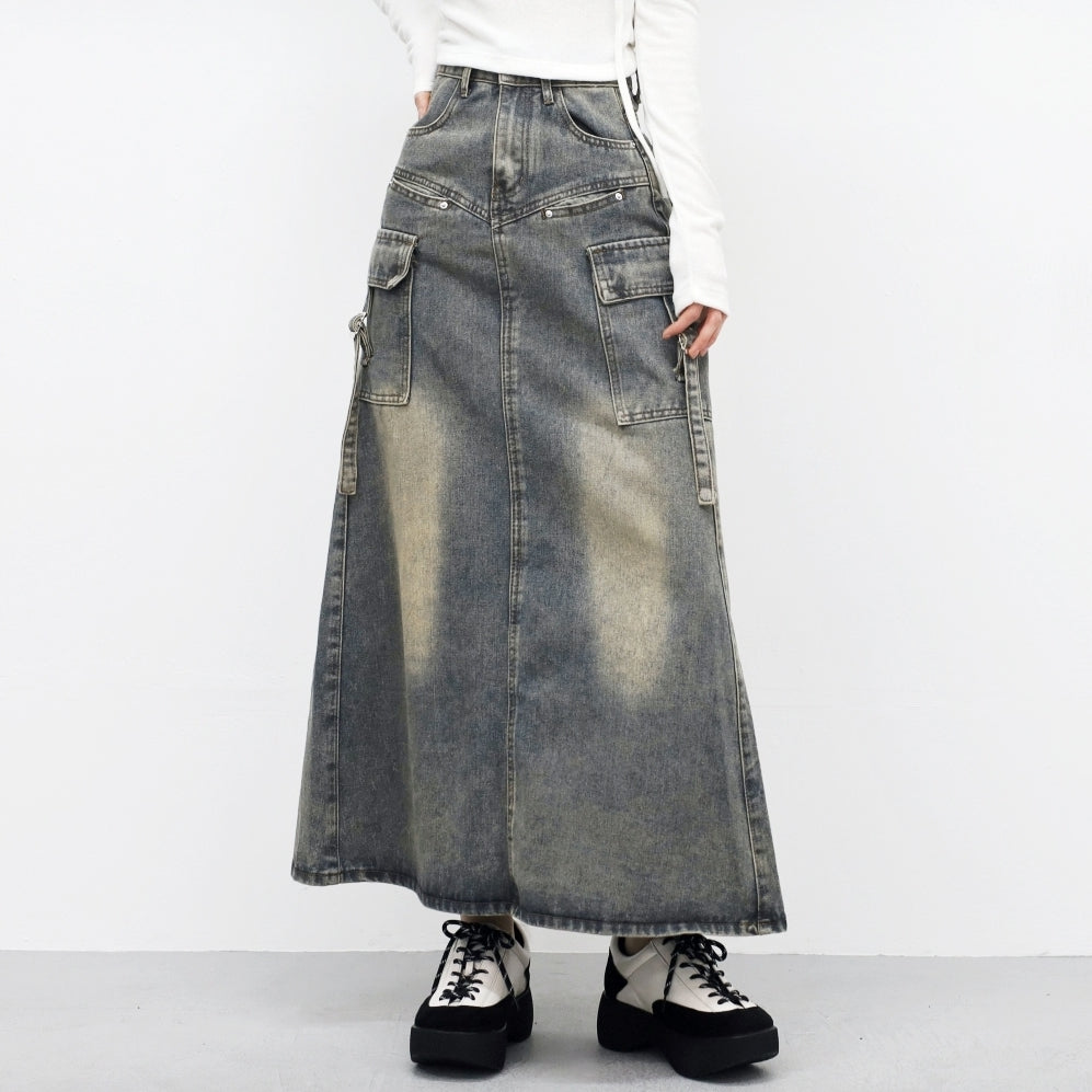 Zance vintage denim long skirt