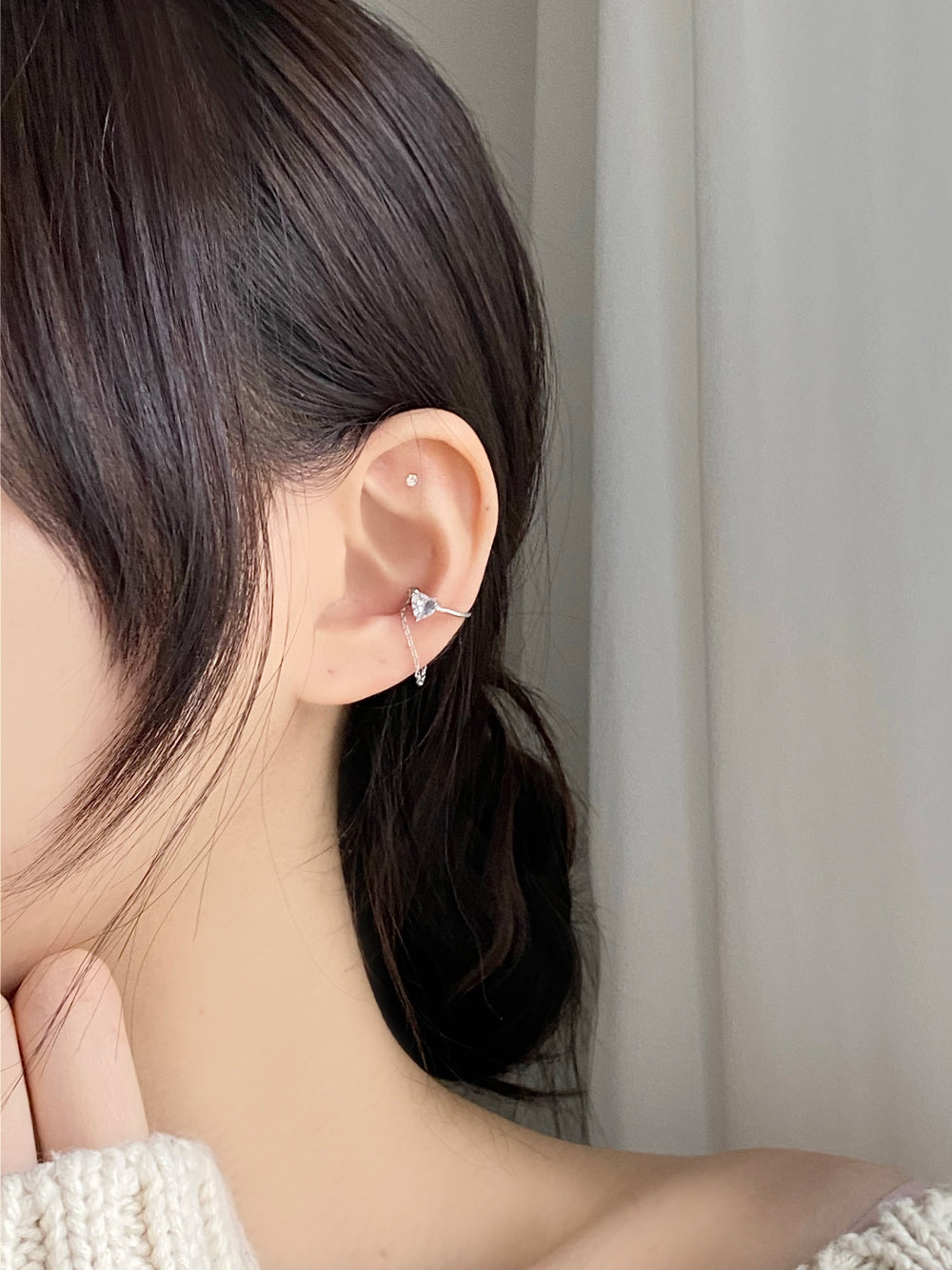 Line cubic heart ear cuff / 3 color