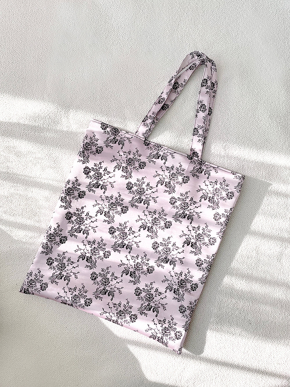 Rose Embroidery Satin Eco-bag (L/Rose Pink)