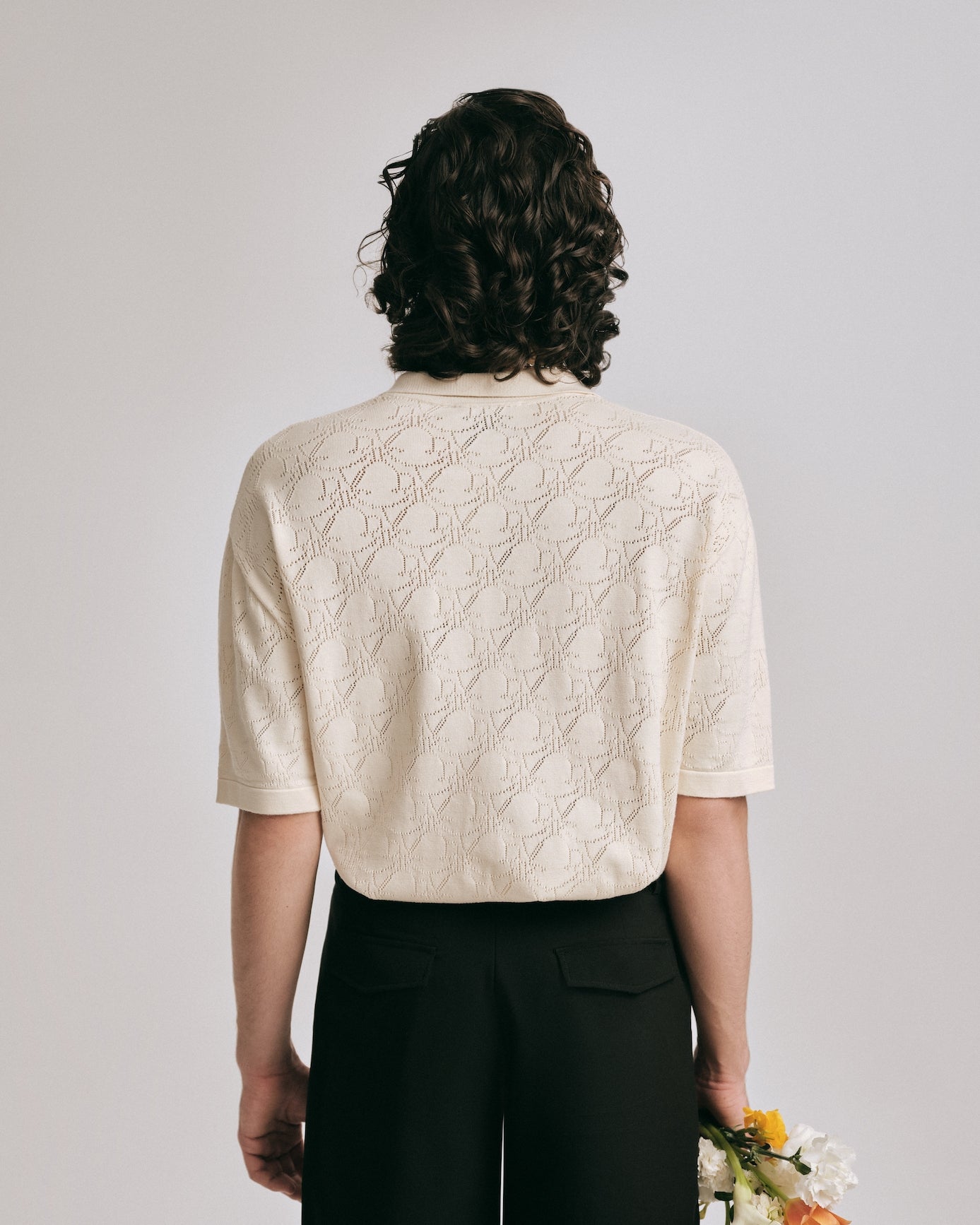 DVRK PRIVÉ POINTELLE-KNITTED MONOGRAM SHIRT - CREAM