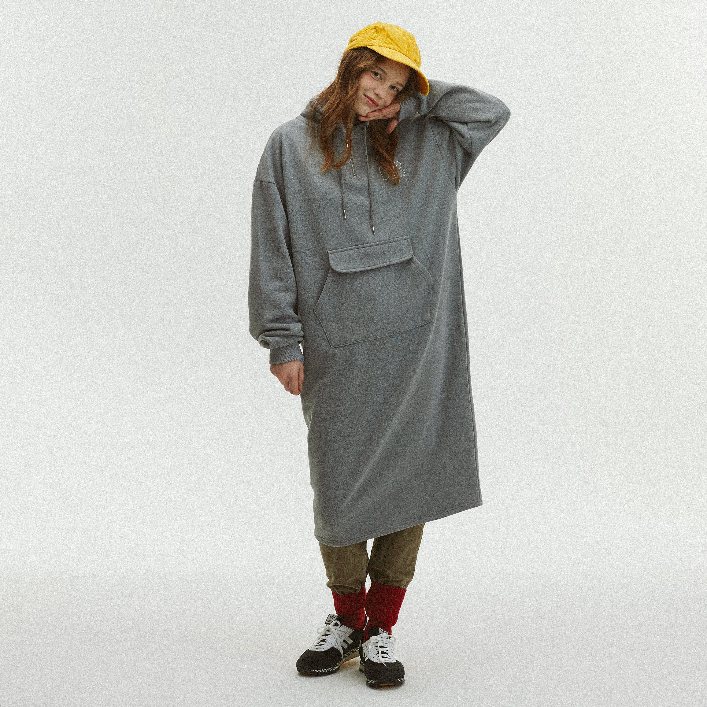 HIGH NECK STRING JERSEY DRESS_MELANGE GRAY