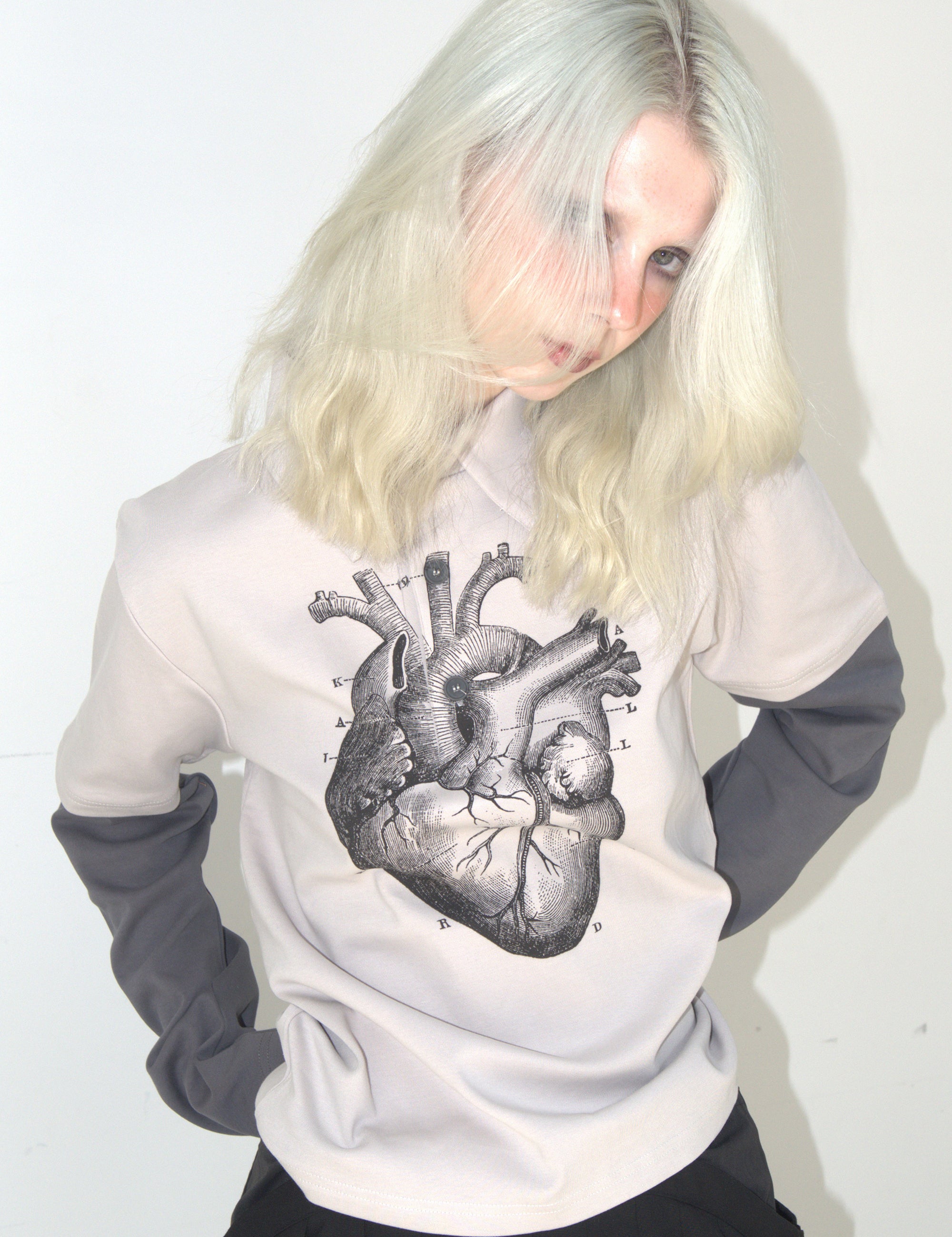 Heart PK layered long sleeve GRAY