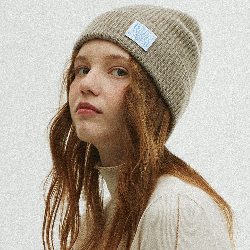 BUBBLE LABEL CASHMERE WOOL BLENDED BEANIE_MOCHA