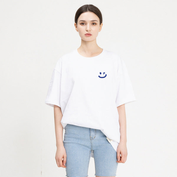 フラワースマイルTシャツ / Small Drawing Smile White Clip Short Sleeve Tee_6color