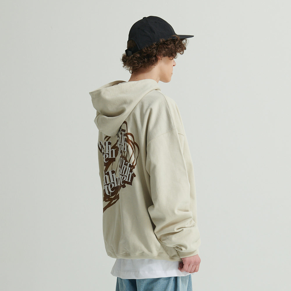 WHATTHE 3D Mixed Logo Print Hoodie (Heavy Sweat) Cream