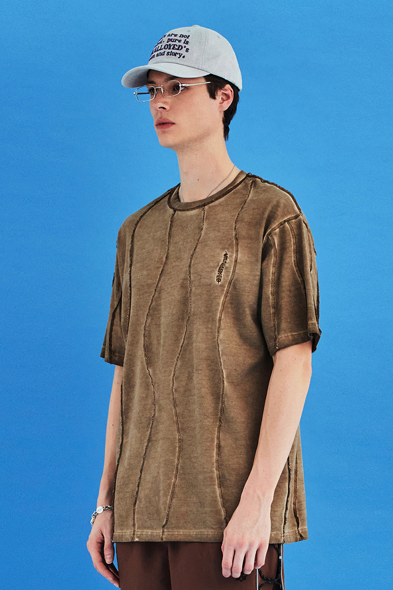 DYED WAVE OVERLOCK T SHIRT / BEIGE