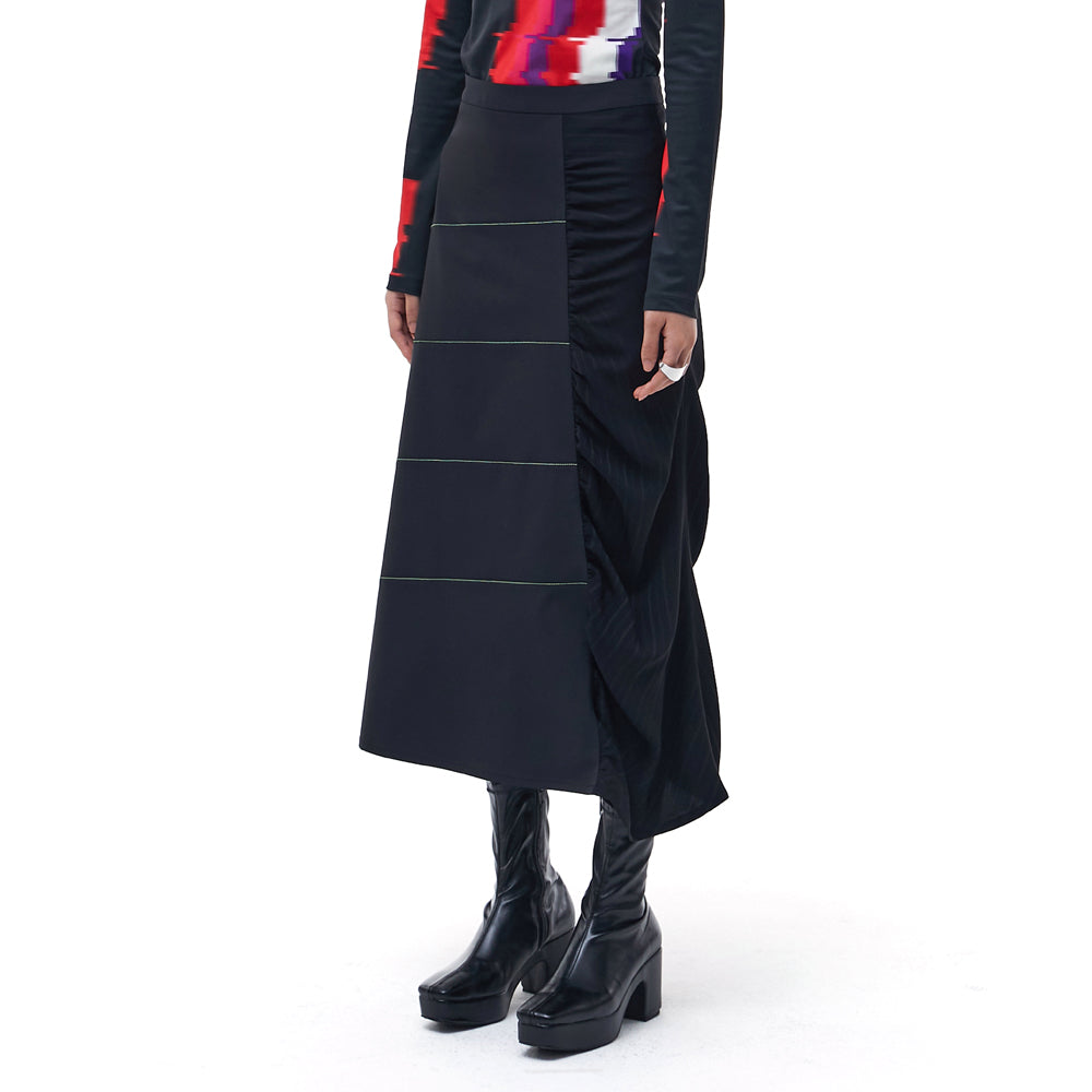 Shirring Panel Skirt _Black