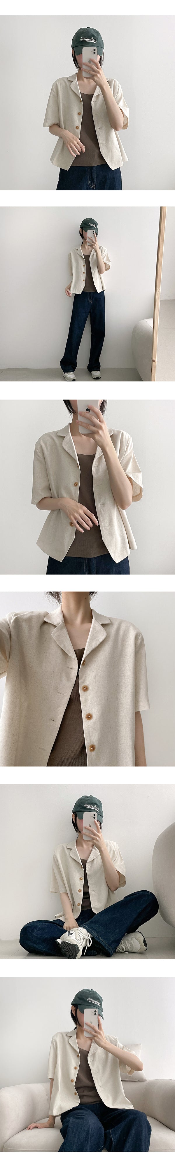 Comey Round Collar Linen Short Jacket