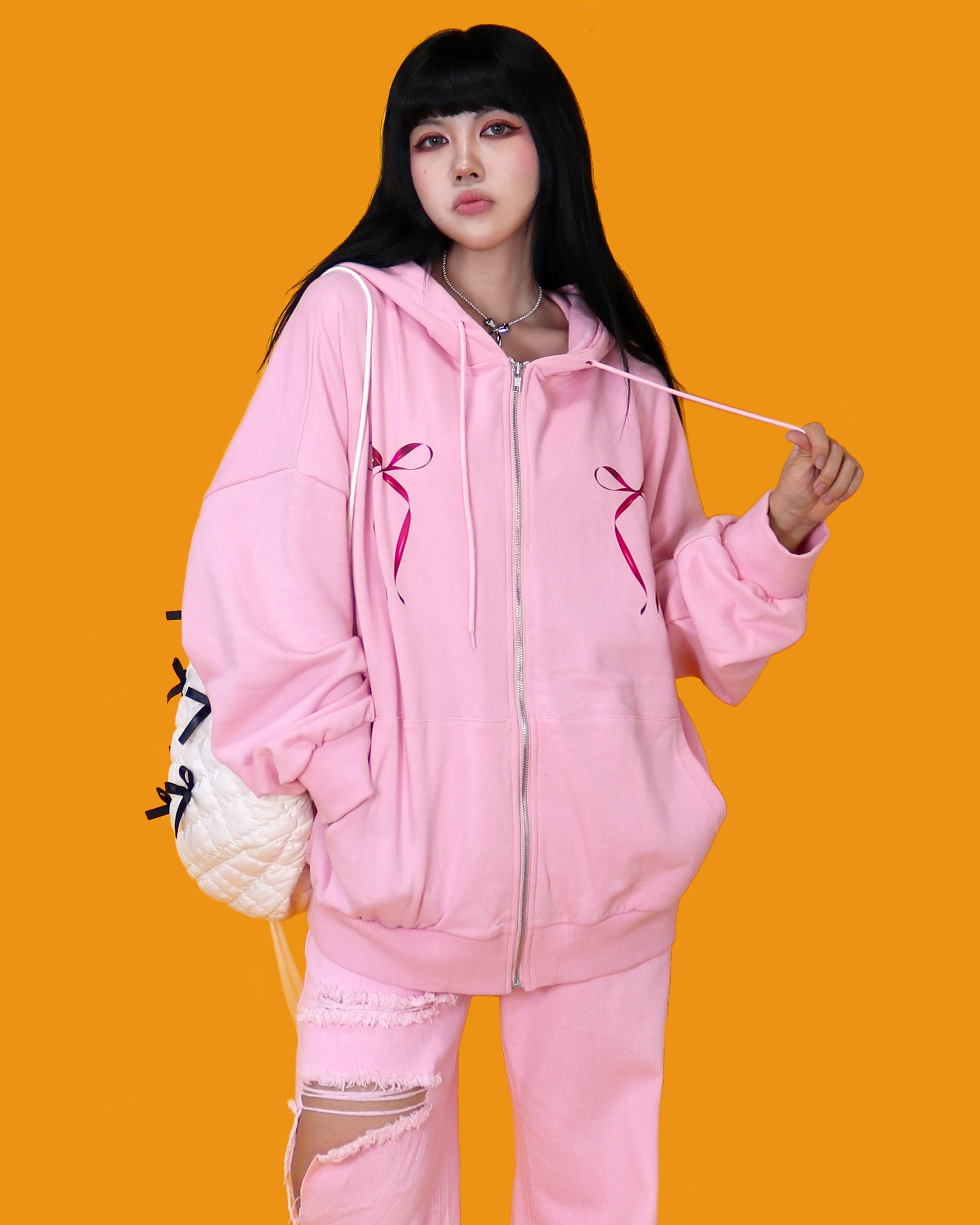 ribbon boxy zip-up (3color)