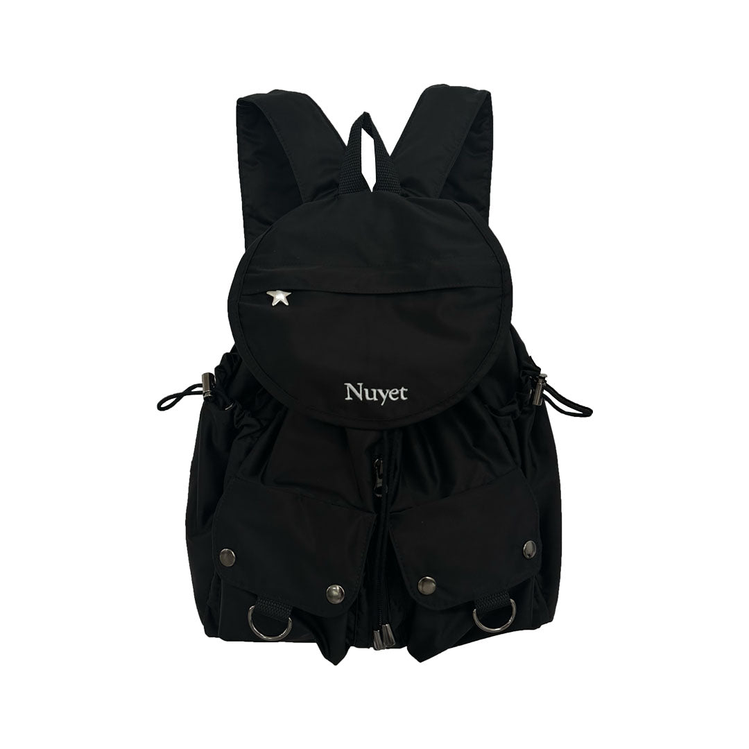 Black round pocket backpack