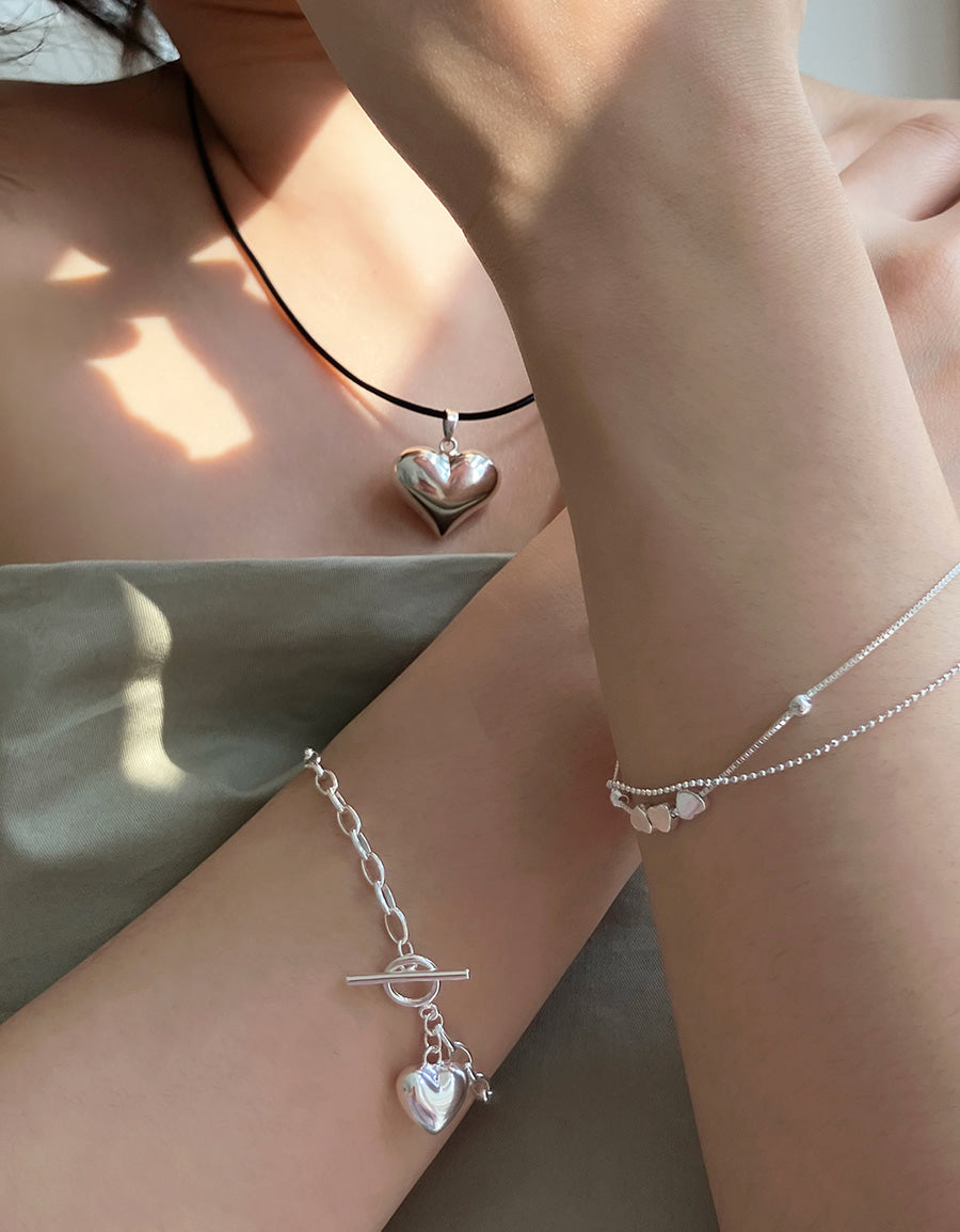 [92.5silver] heart toggle bracelet