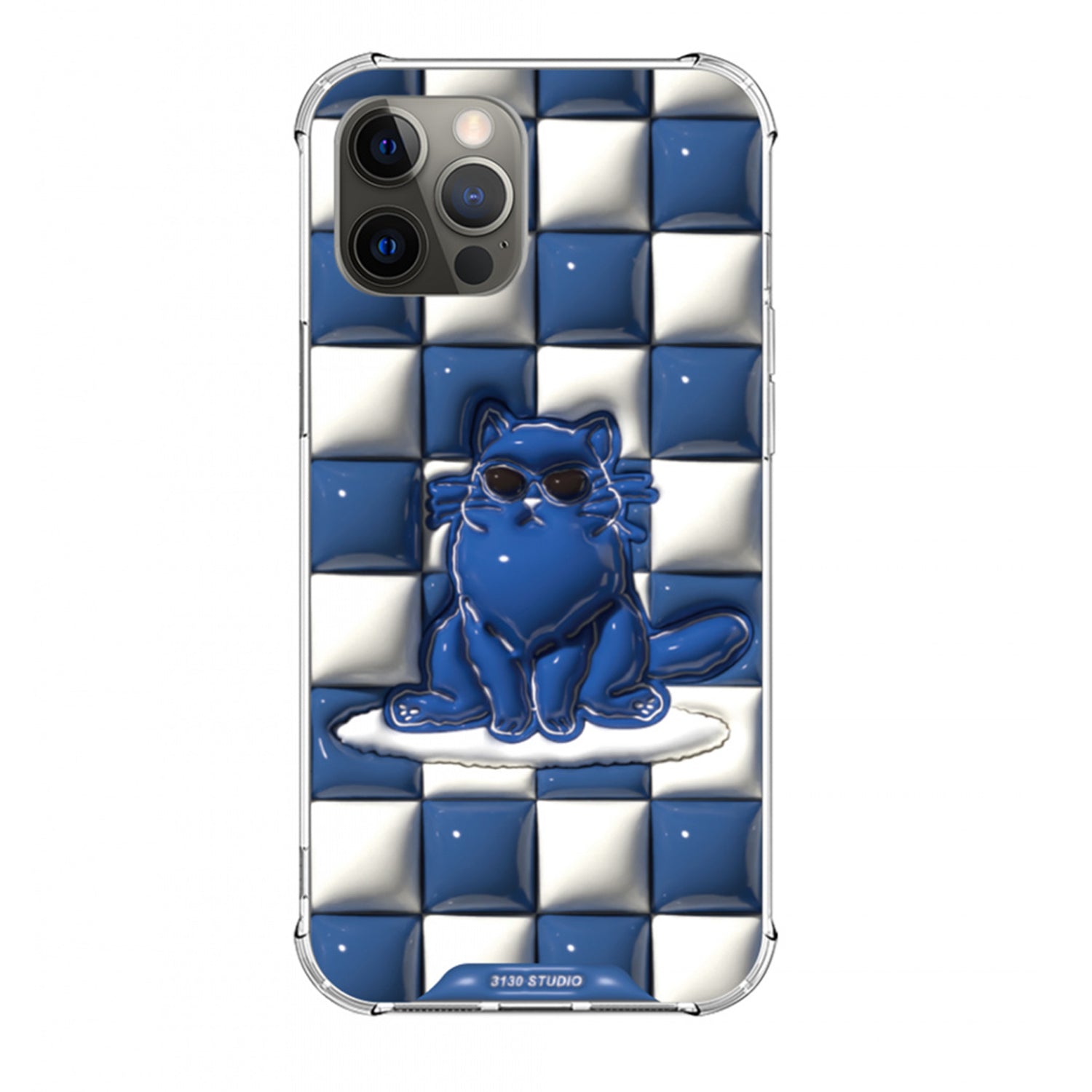 essential checker blue cat case