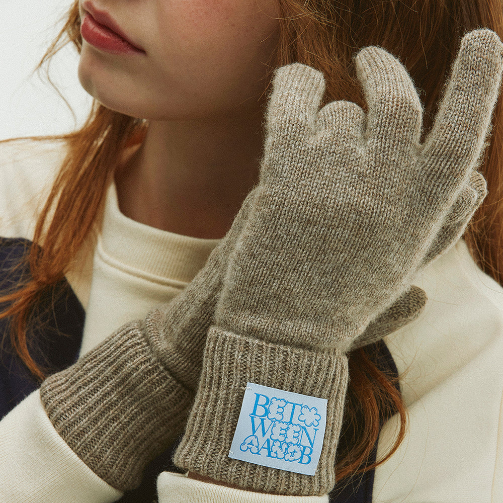 BUBBLE LABEL CASHMERE WOOL BLENDED GLOVES_MOCHA