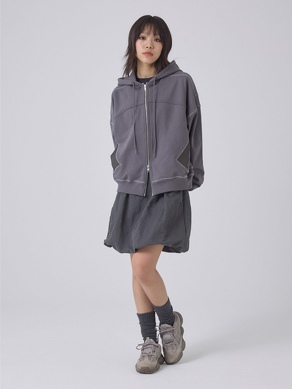 NYLON POCKET HOODED ZIP [CHARCOAL]