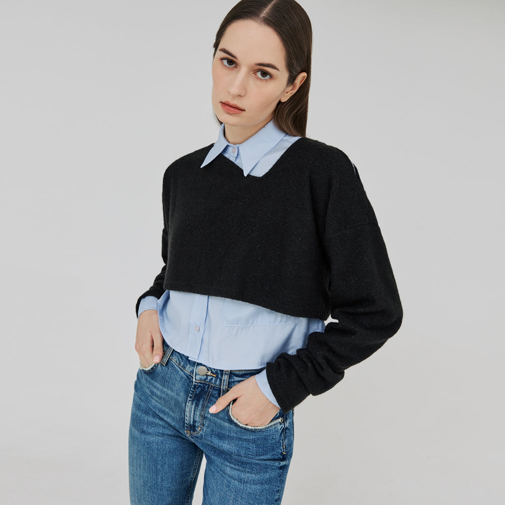 CUT OUT 2-WAY WOOL CROP TOP (BLACK)