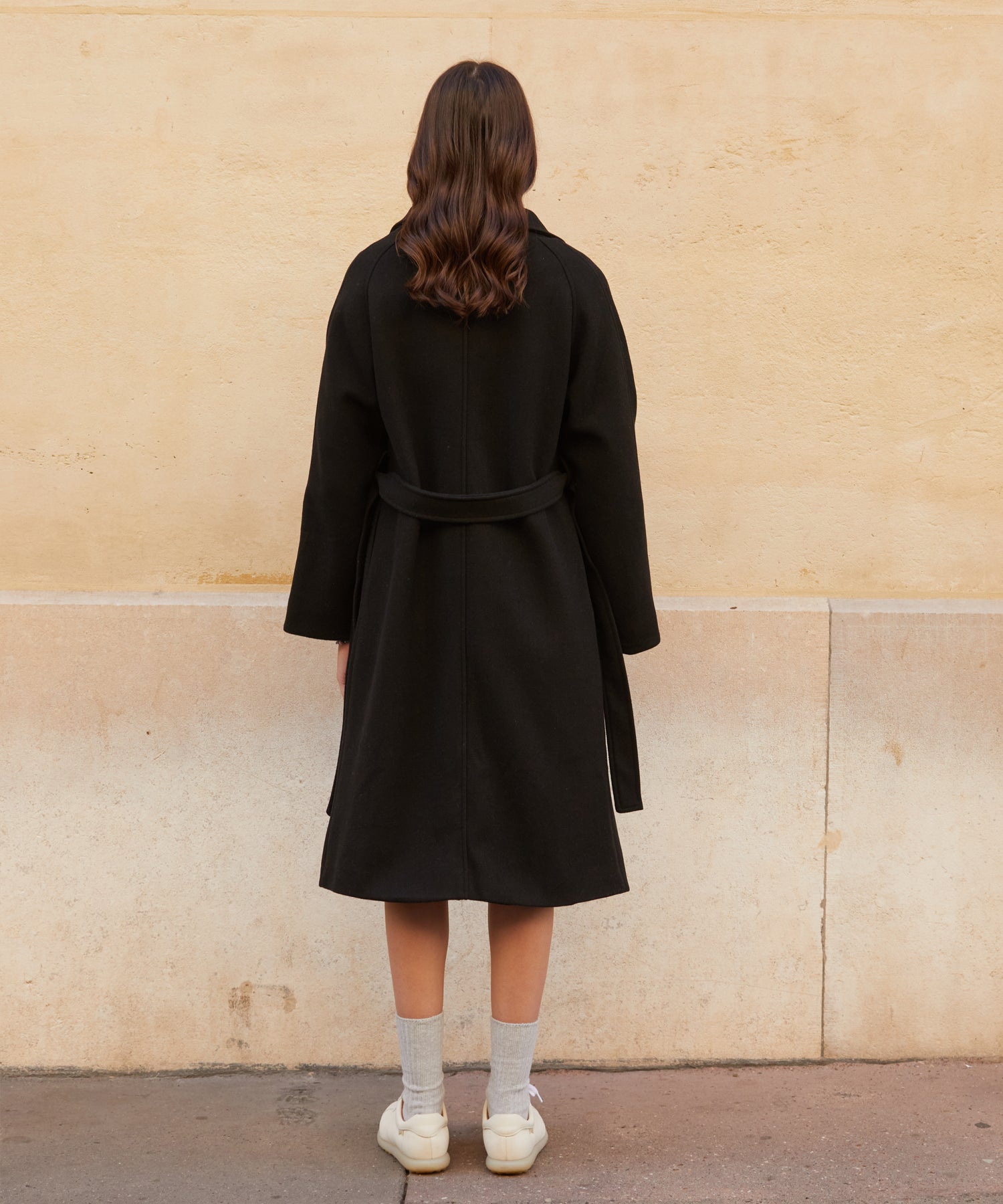 RCH wool blended robe coat black