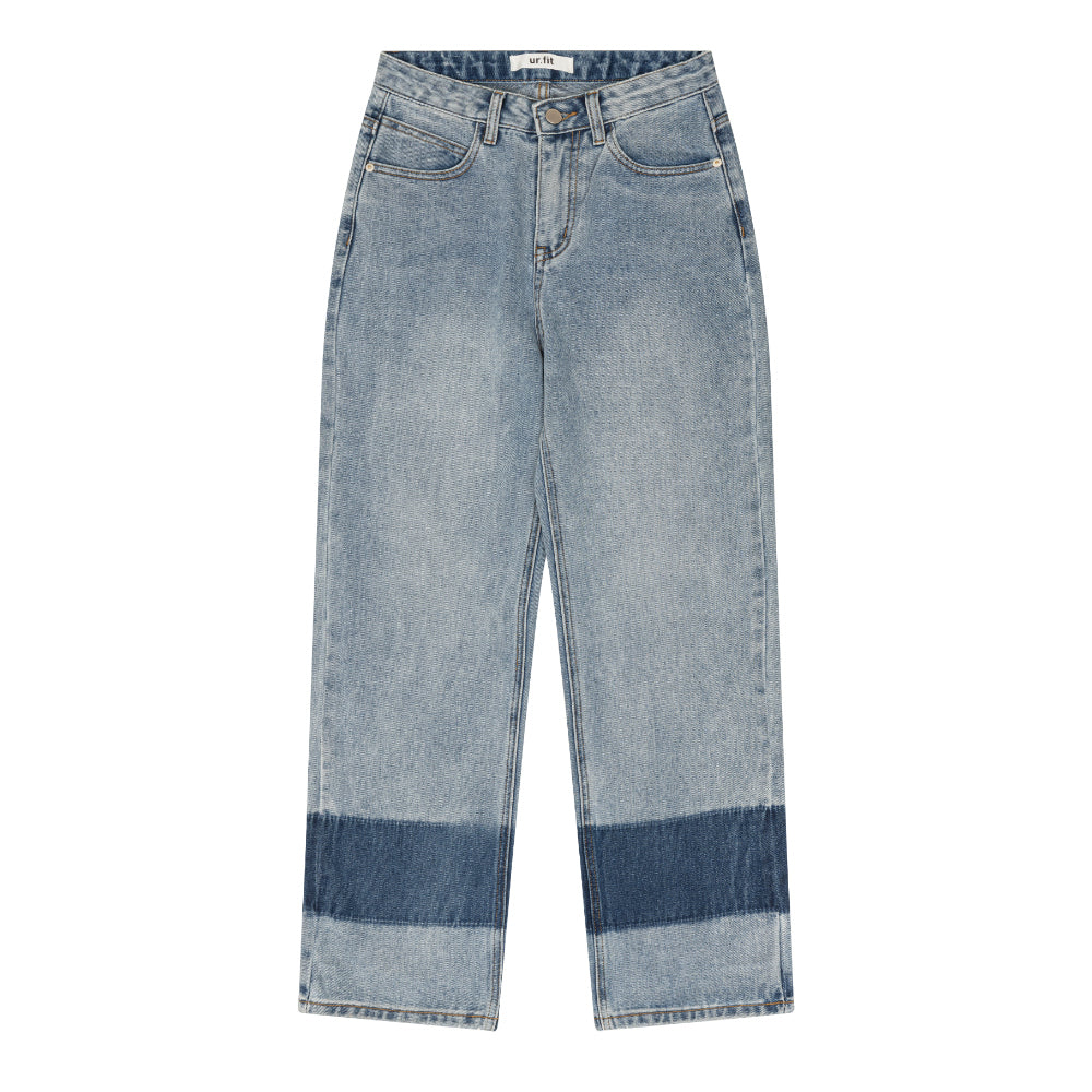 TWO TONE MIXED ROLL UP DENIM PANTS [6605]