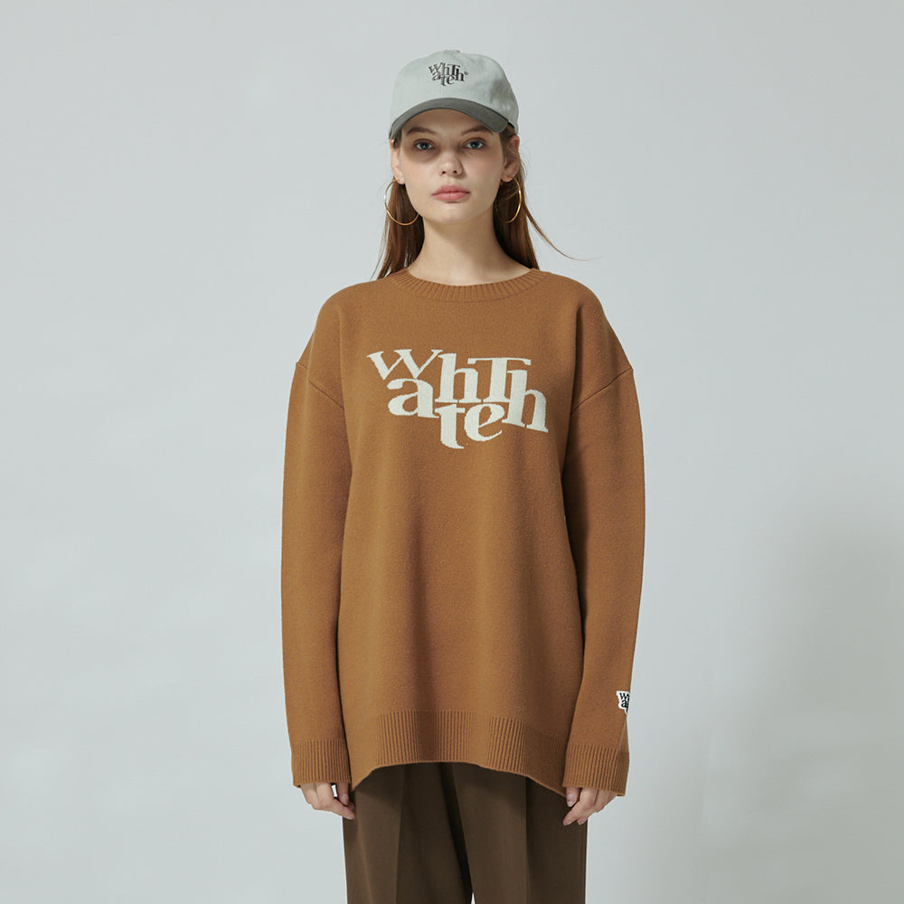 WHATTHE Big Logo Knit Pullover Brown