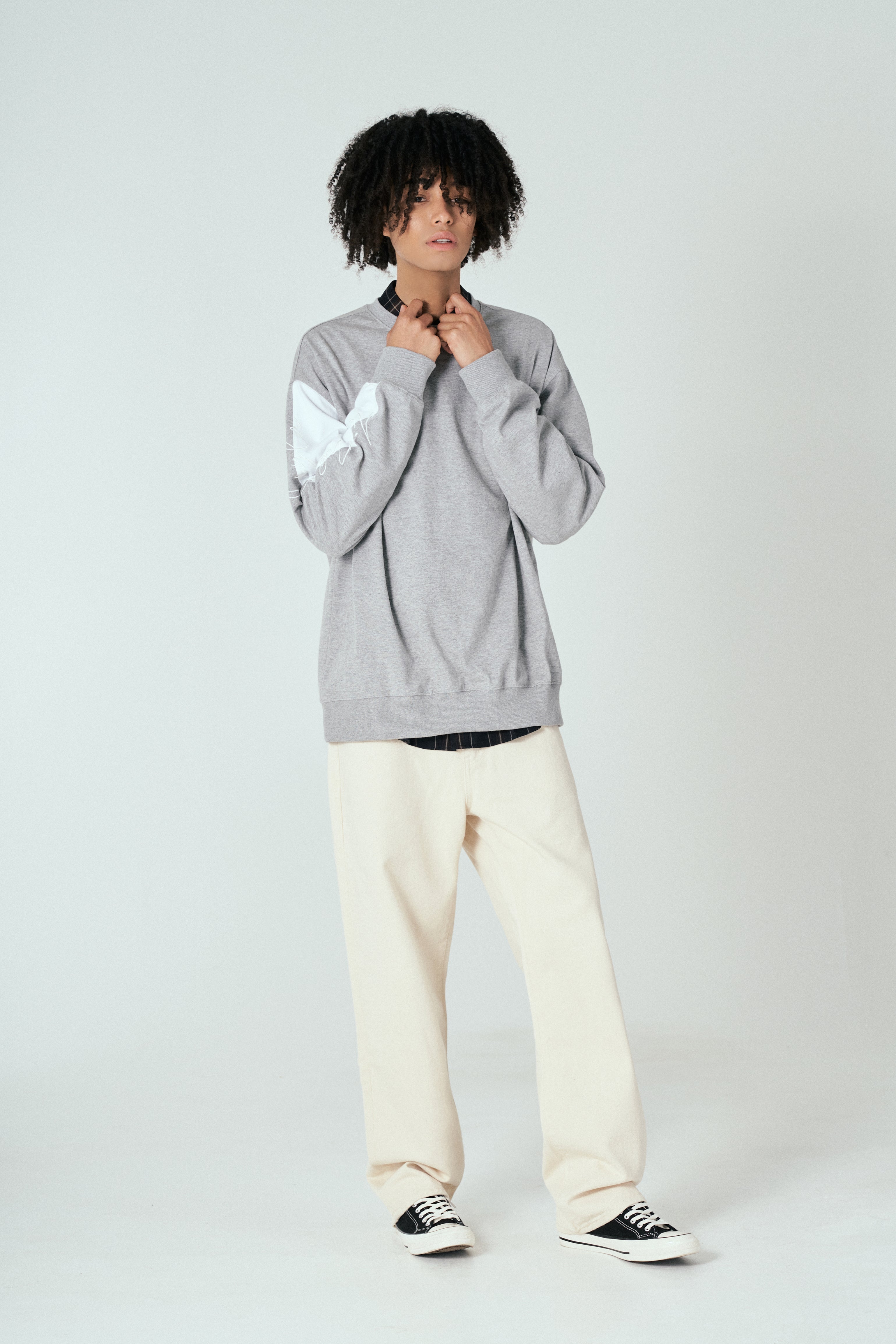 Sleeve Contrast Sweatshirt T60 Melange Gray