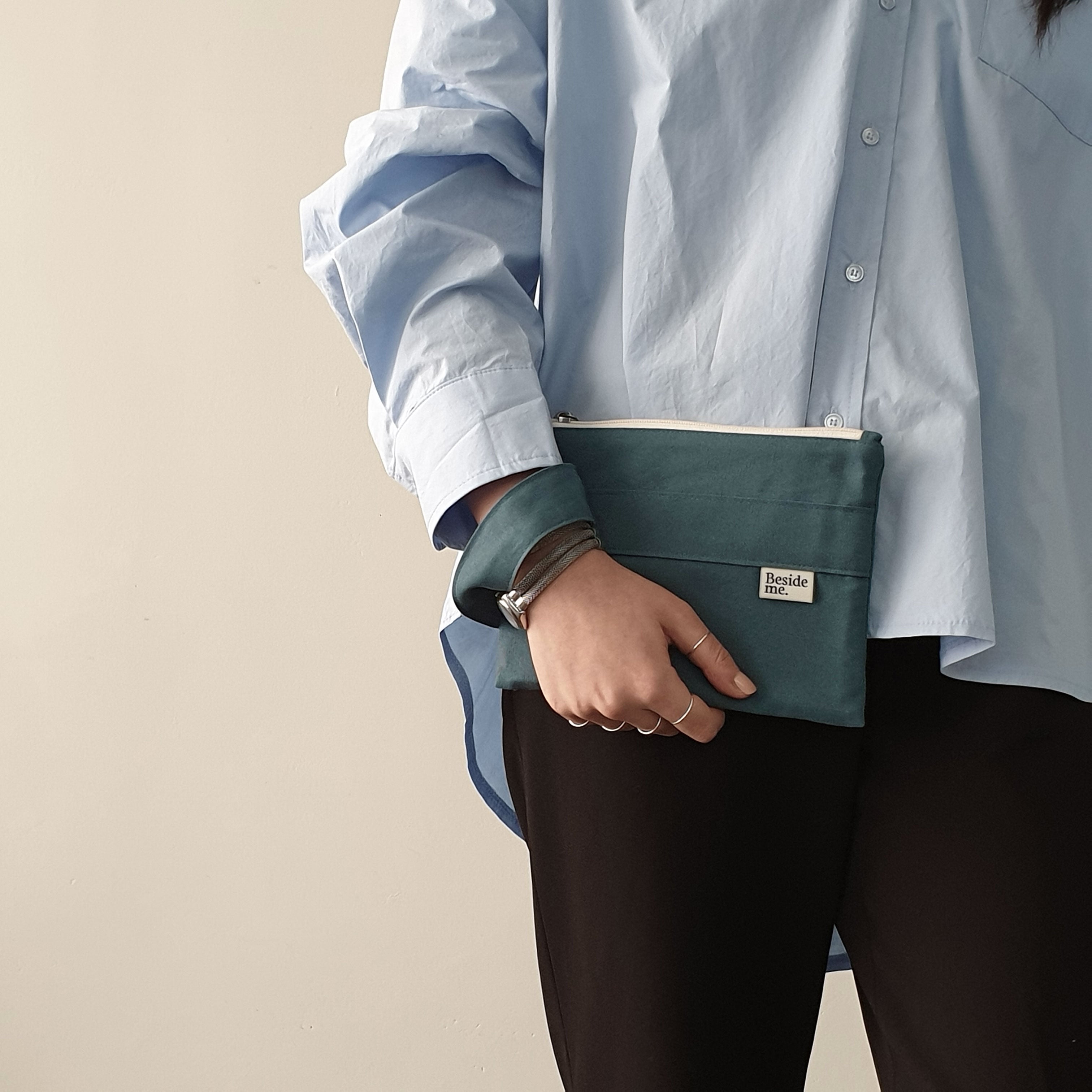 Oxford simple line strap pouch - teal blue