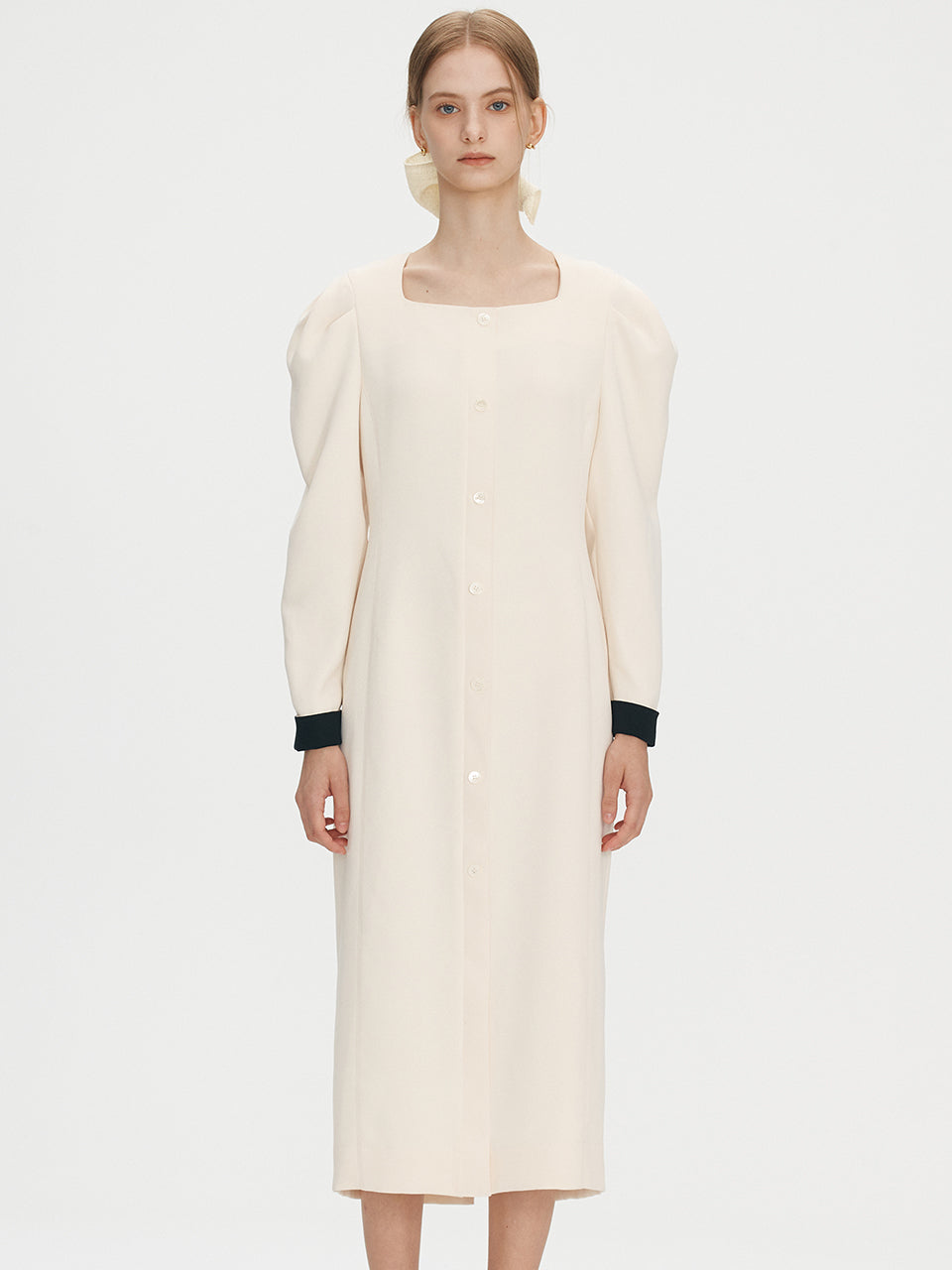 Square neck puff dress - Ivory