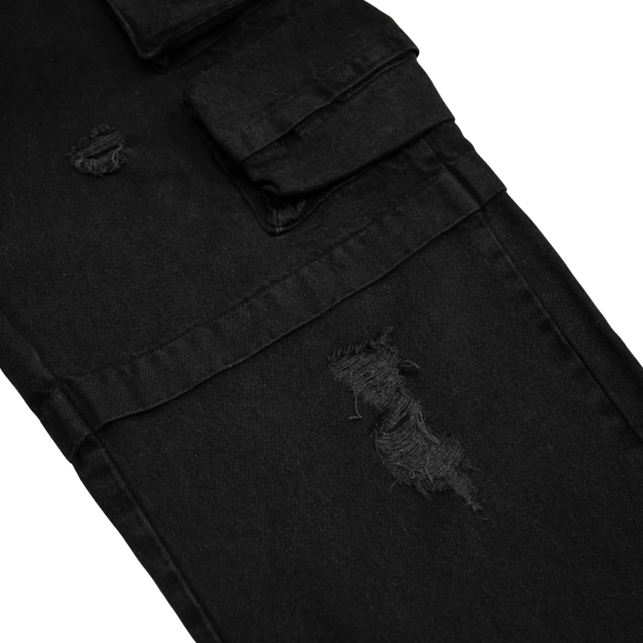 RIPPED CARGO JEANS - BLACK