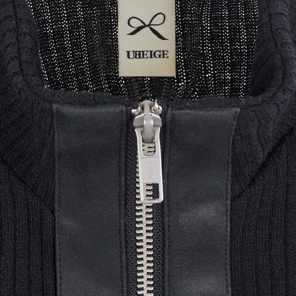 Black Leather Block Zip-up