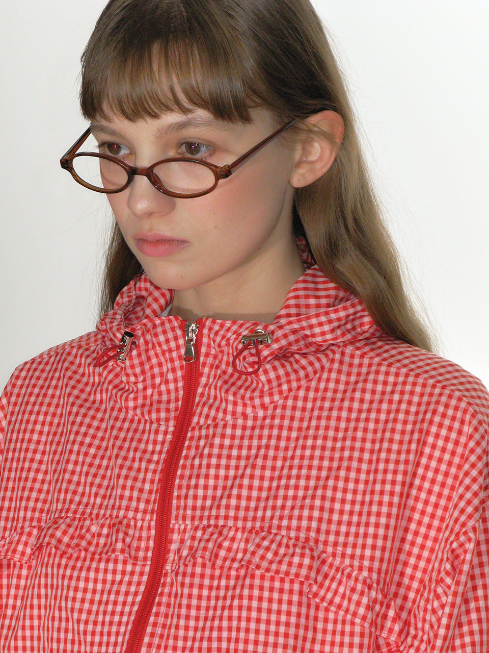 CHECK FRILL WINDBREAKER_RED