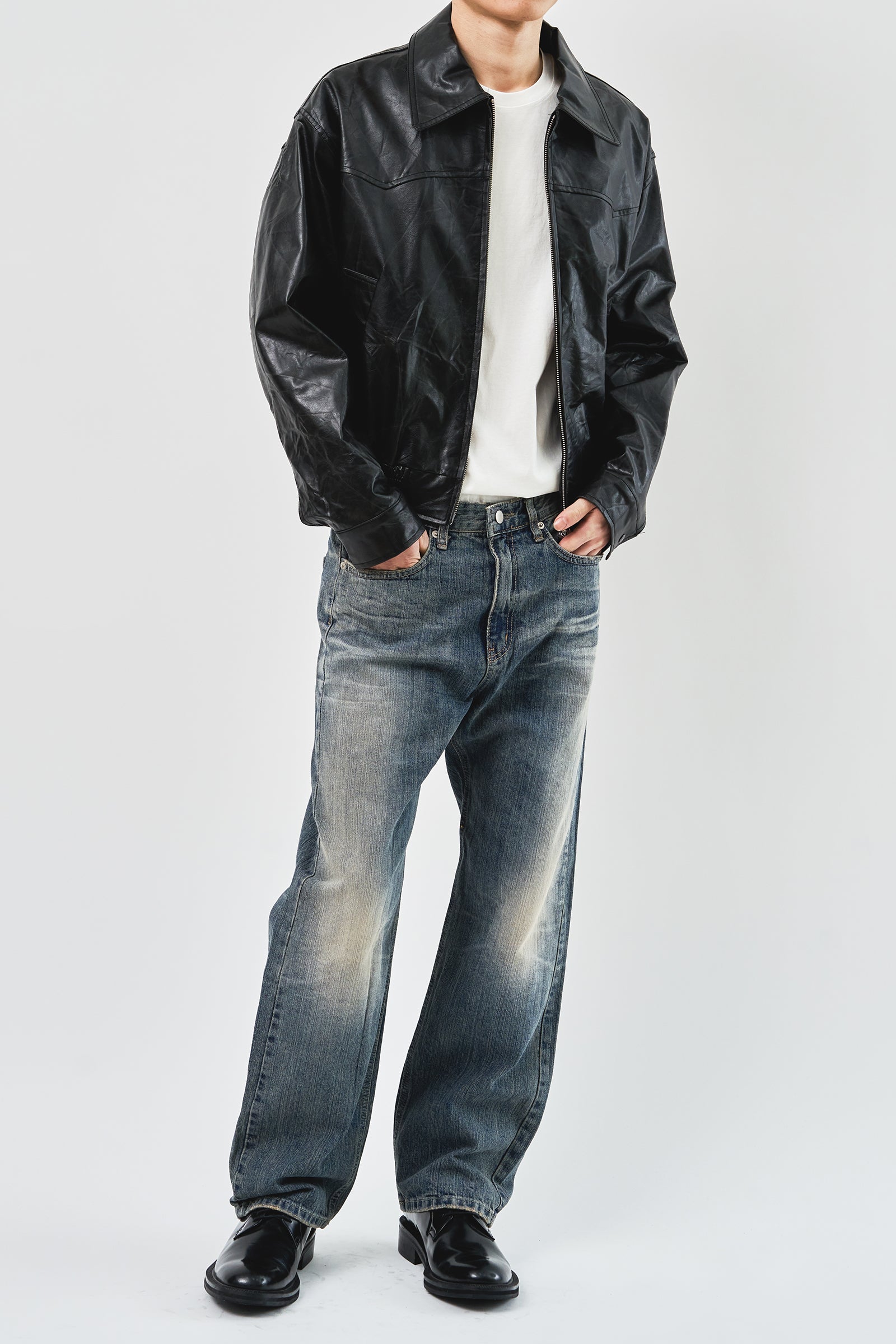 Chelo Wrinkled Leather Jacket (2color)