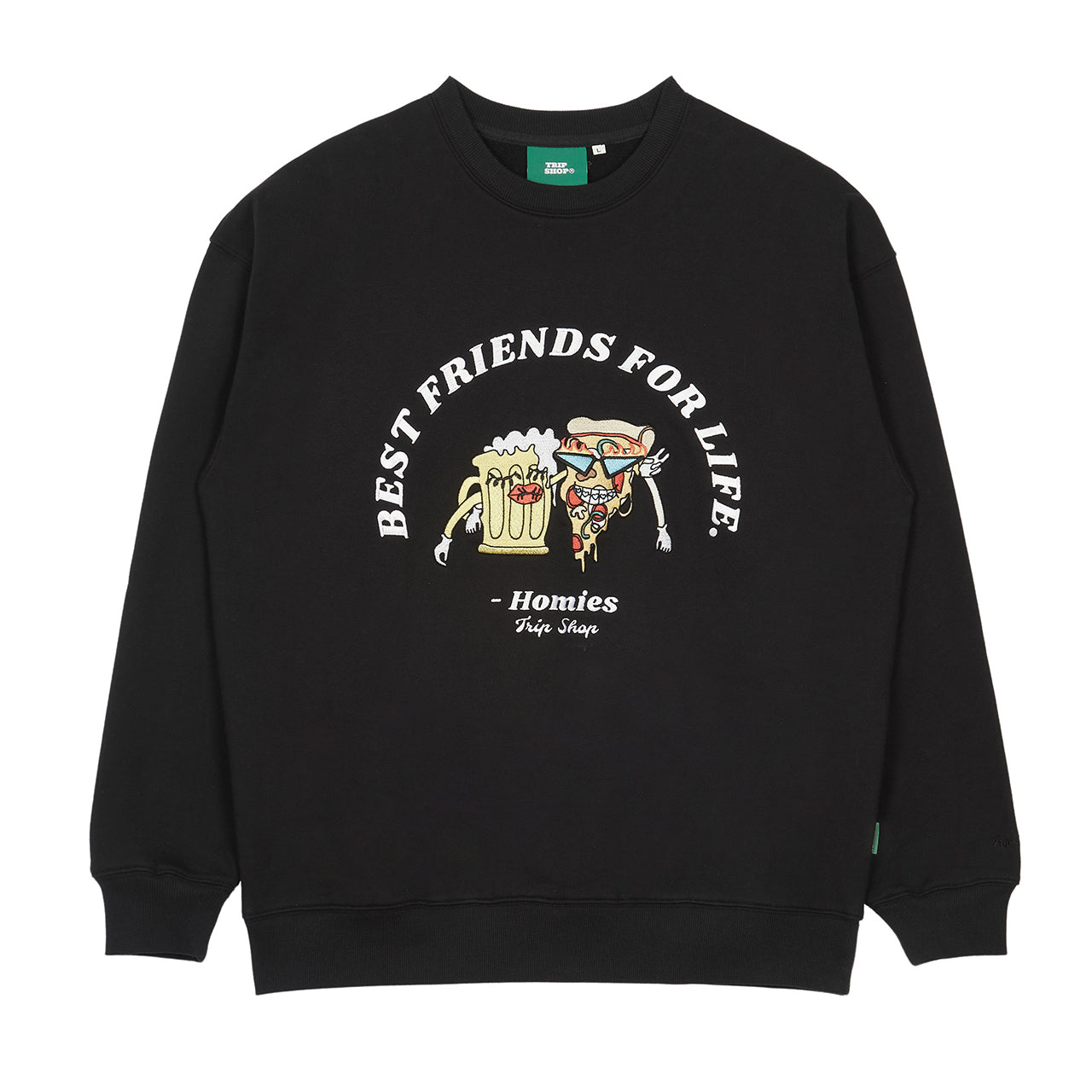 PIZZA EMBROIDERY SWEAT SHIRT (T32112S) - BLACK