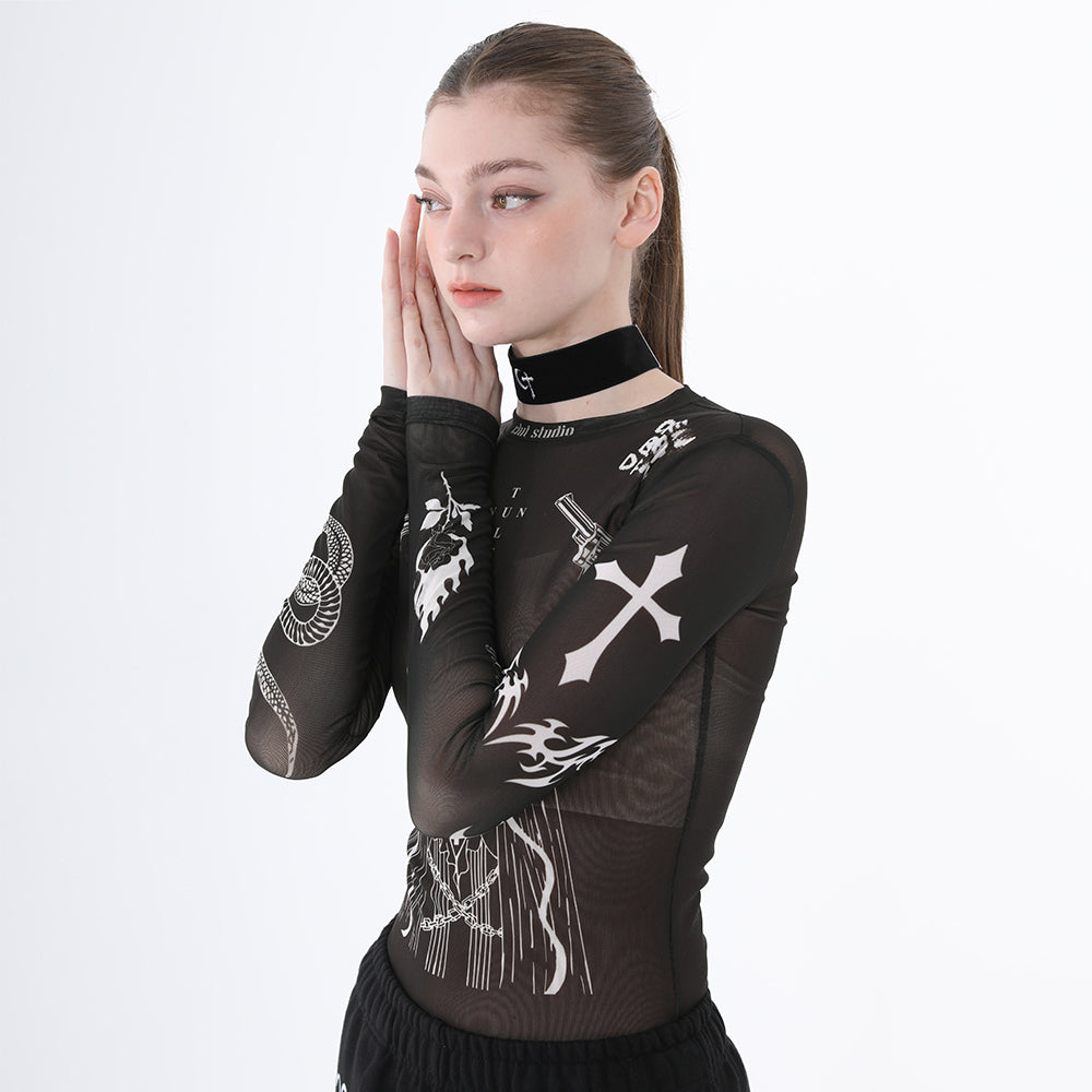 0 6 nun with guns tattoo top - BLACK