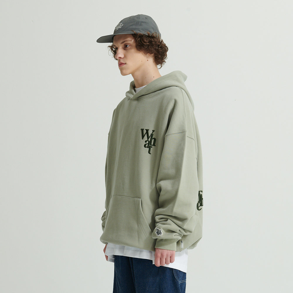 WHATTHE 3D Logo Embroidered Hoodie (Heavy Sweat) Olive