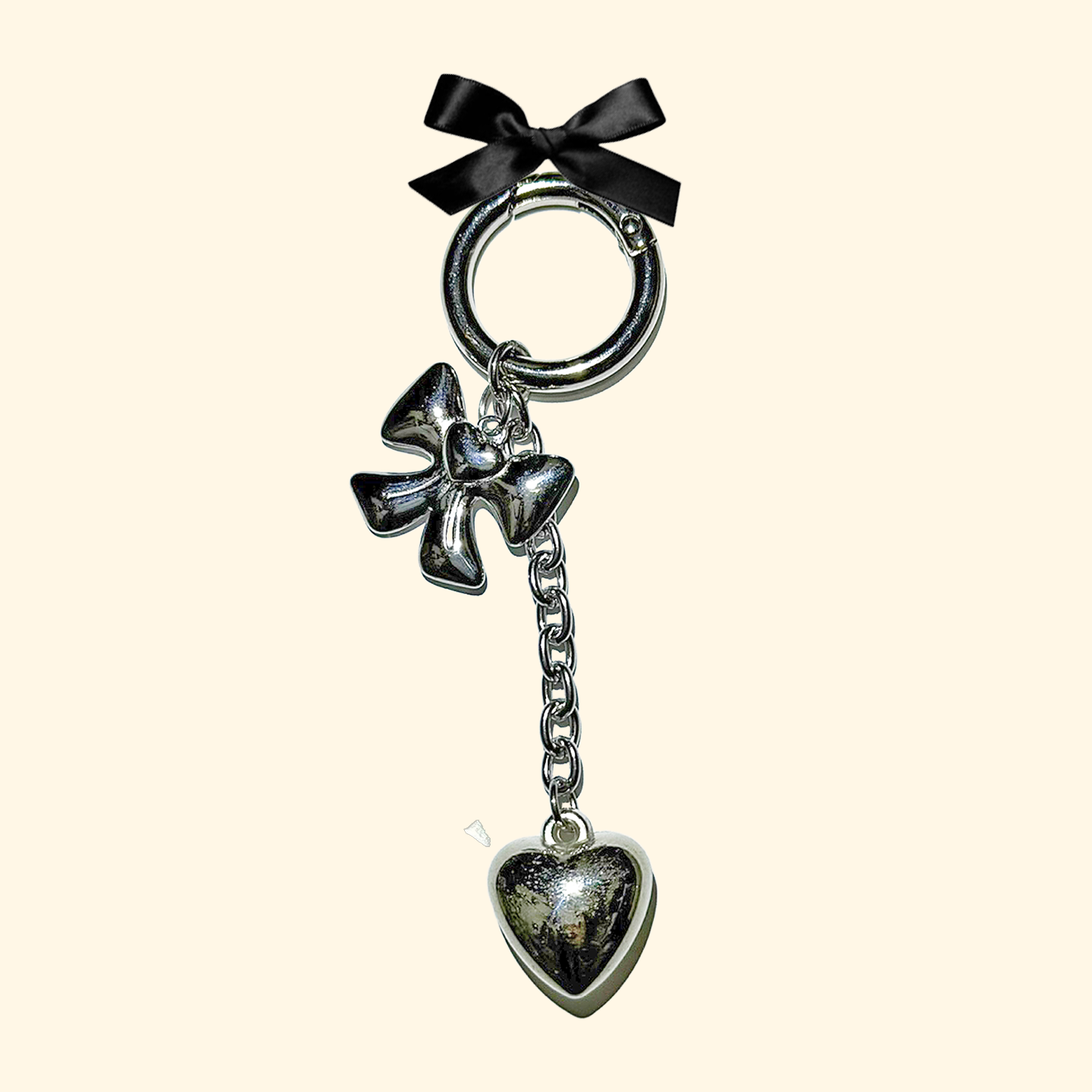Silver ribbon heart drop keychain
