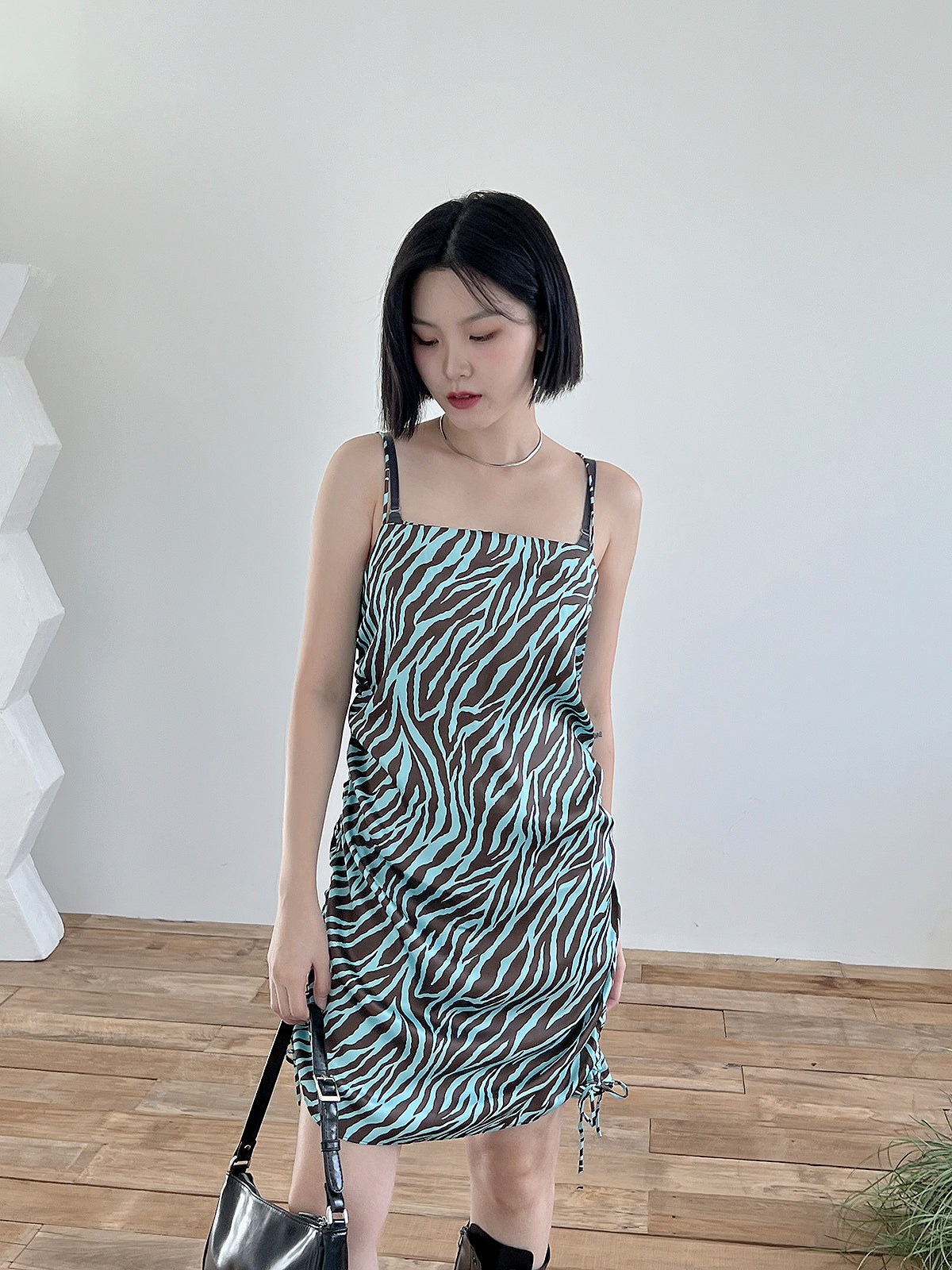 Satin Zebra Shirring Dress (2color)