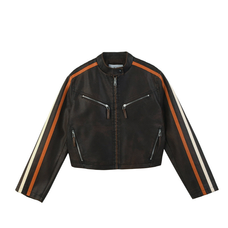 line leather jacket (black)