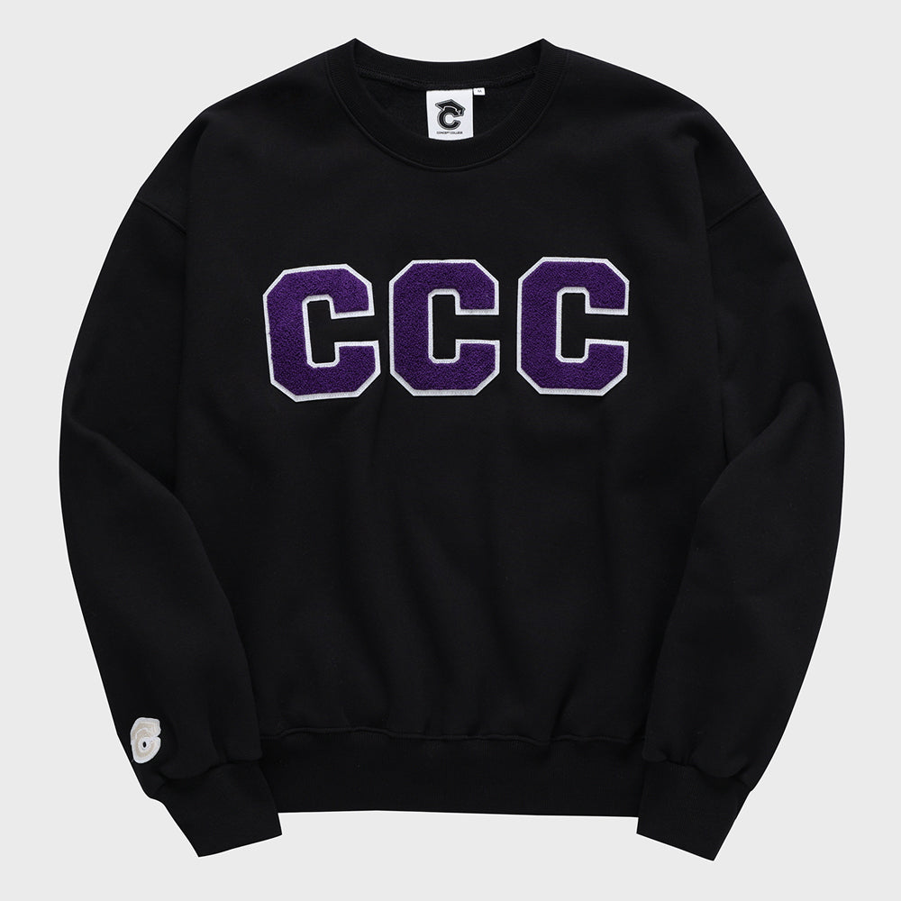 パープルCCCワッペンスウェットシャツ・ブラック［ユニセックス］/ CCC Pupple Patch Unisex Black Sweat Shirt