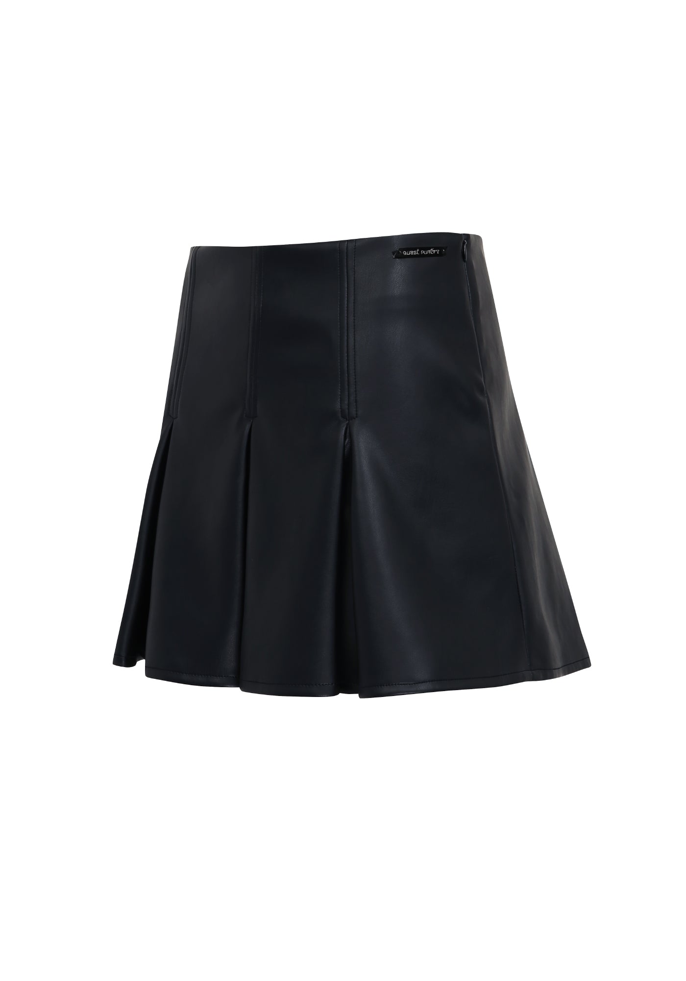 BLACK GODET PLEATED VEGAN LEATHER SKIRT