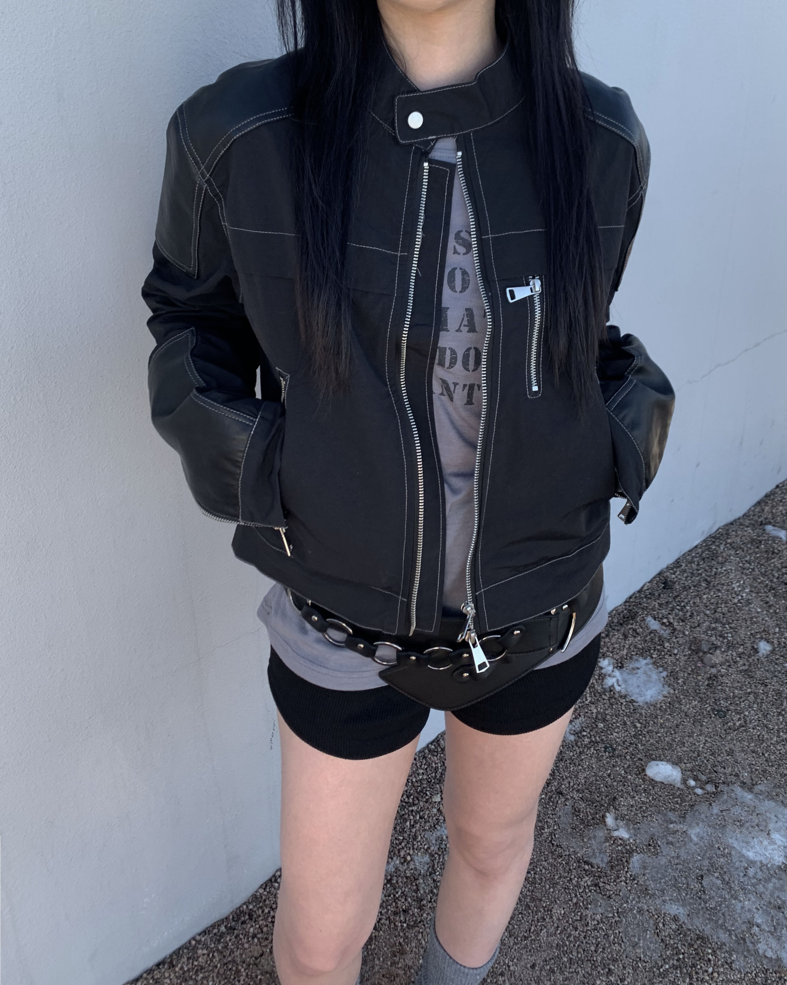 Nylon leather patch jacket