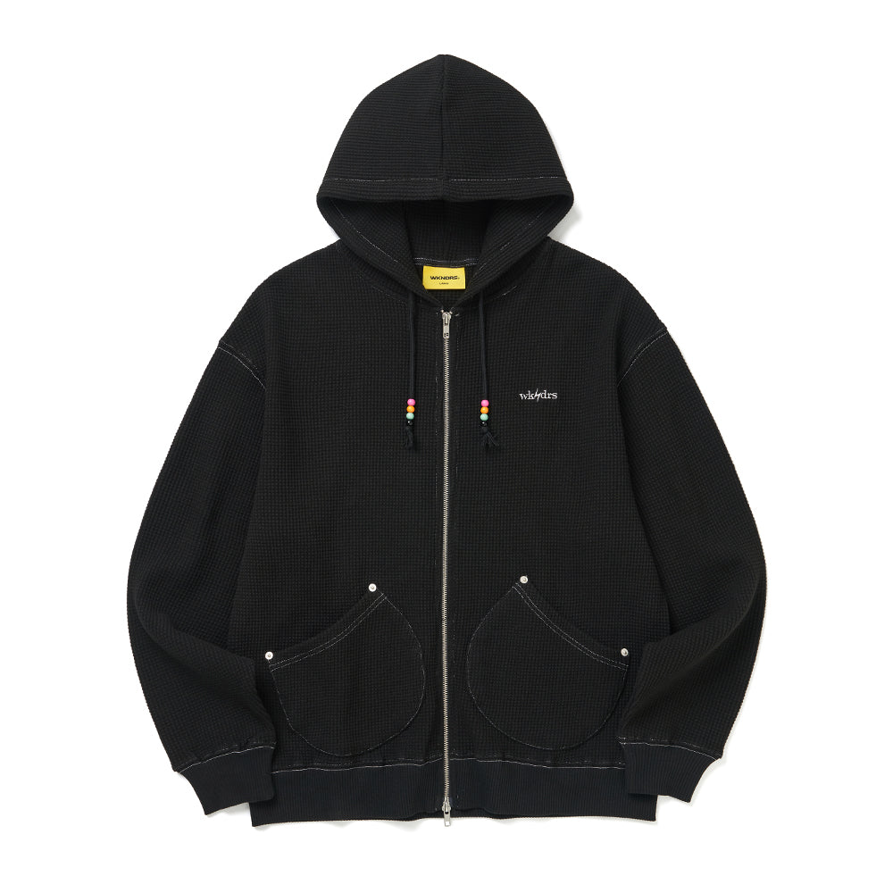 BEADED WAFFLE HOODIE ZIPUP (BLACK)